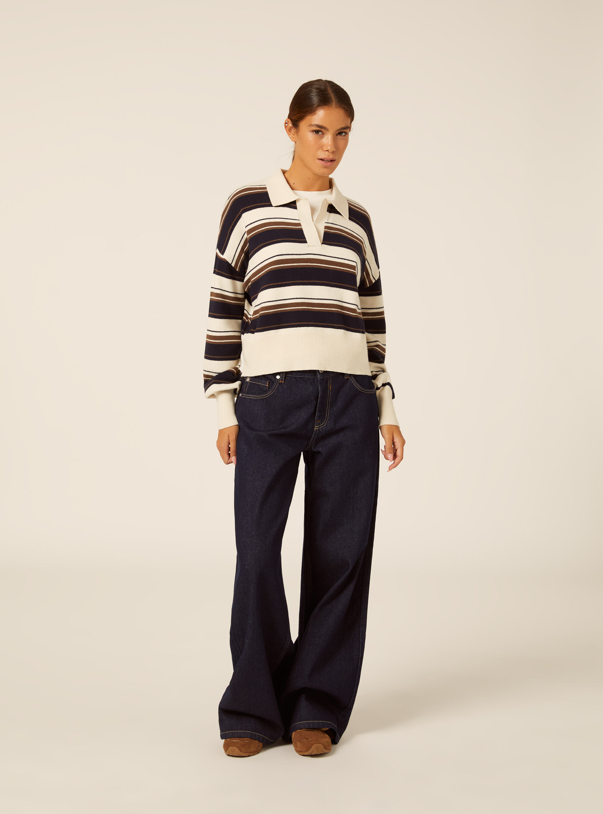 Striped rugby style polo sweater