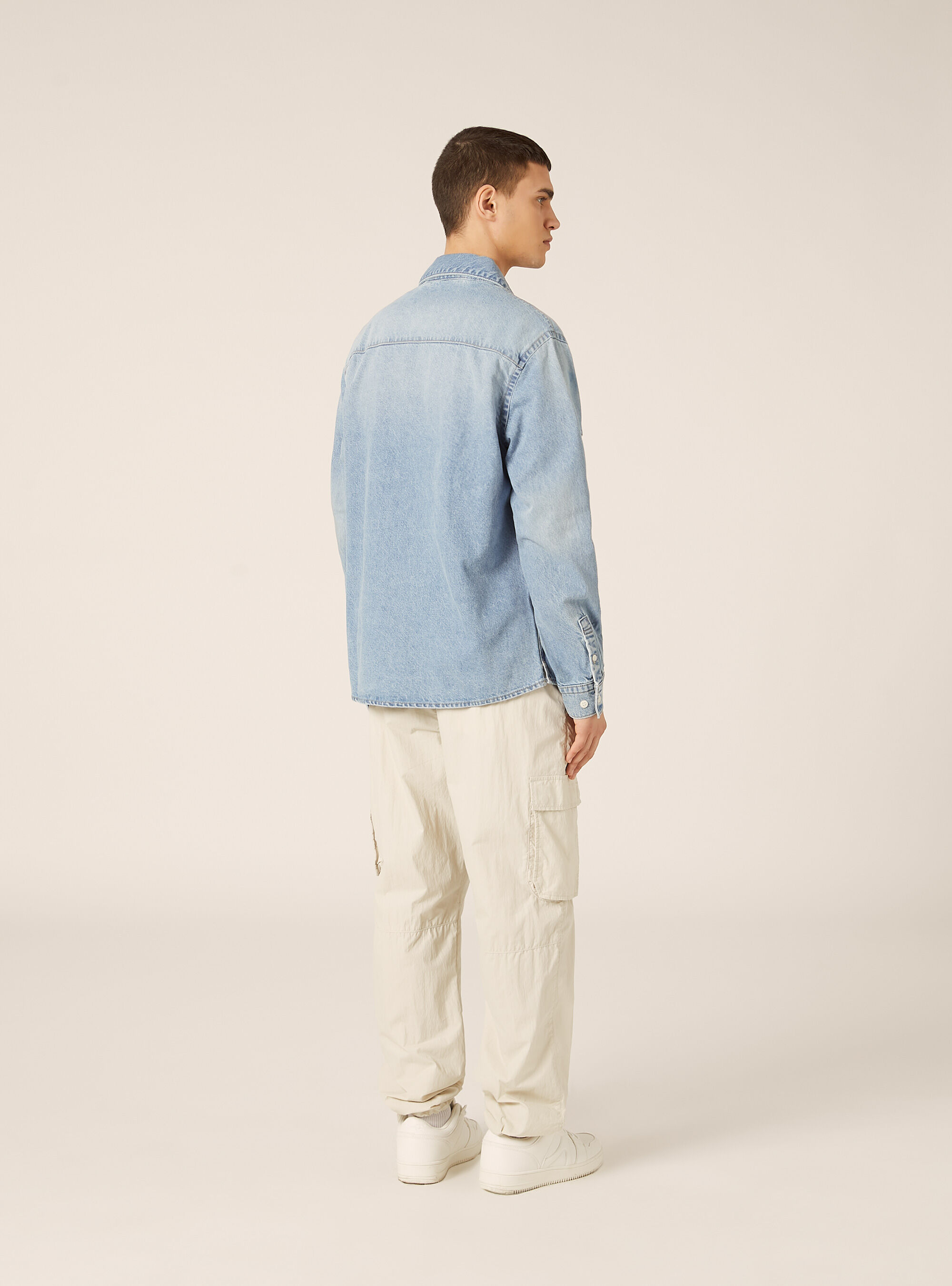 Camicia denim con tasche, D006 AZURE