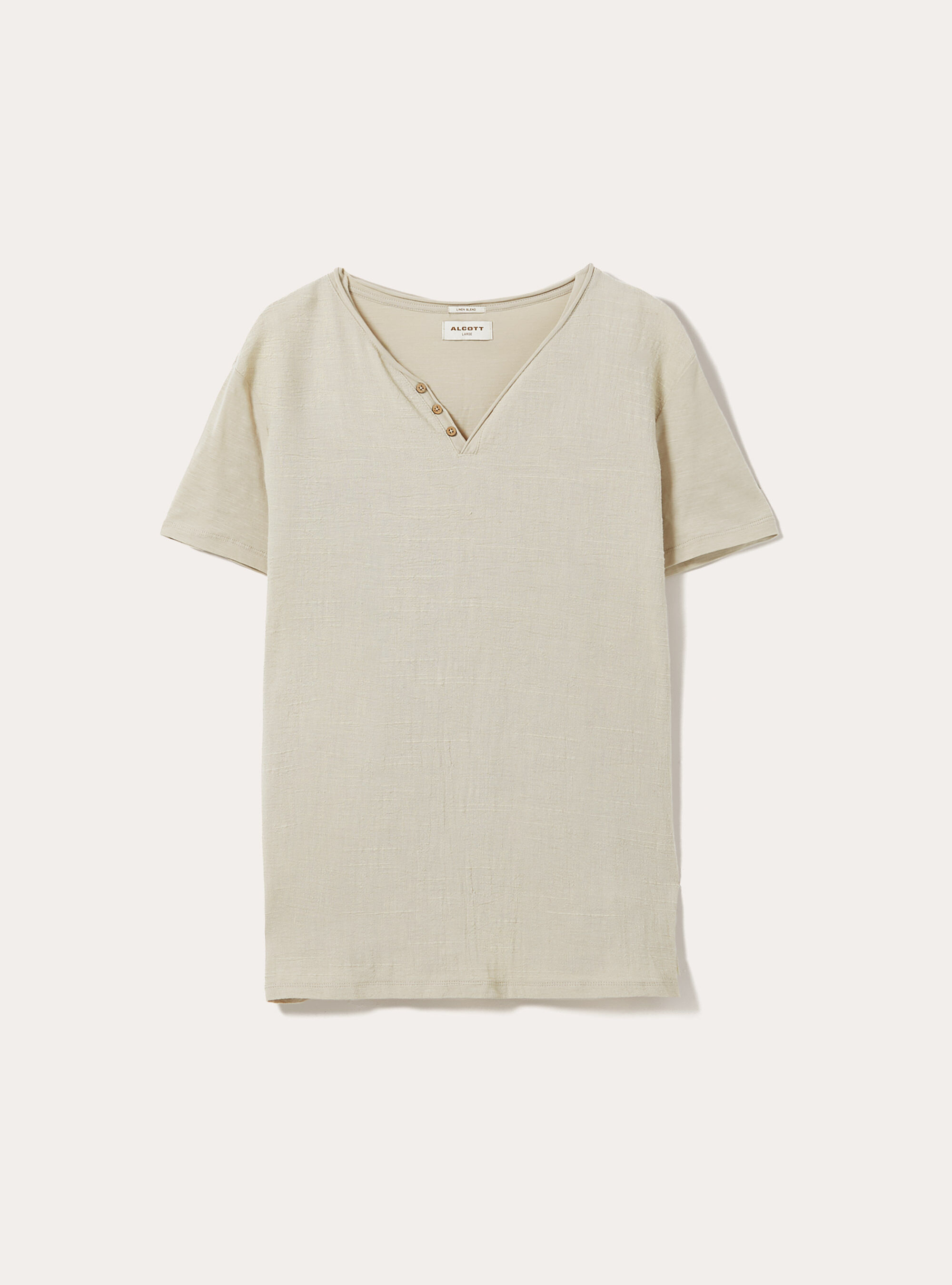 Camiseta con cuello en V en mezcla de lino, BG3 BEIGE LIGHT