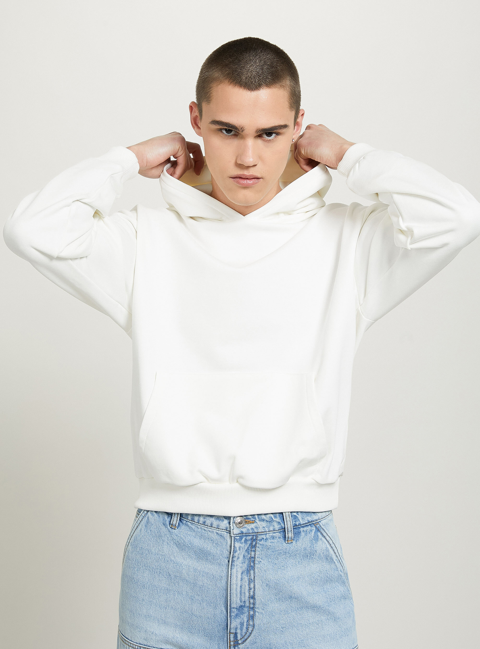 White muscle fit hoodie on sale