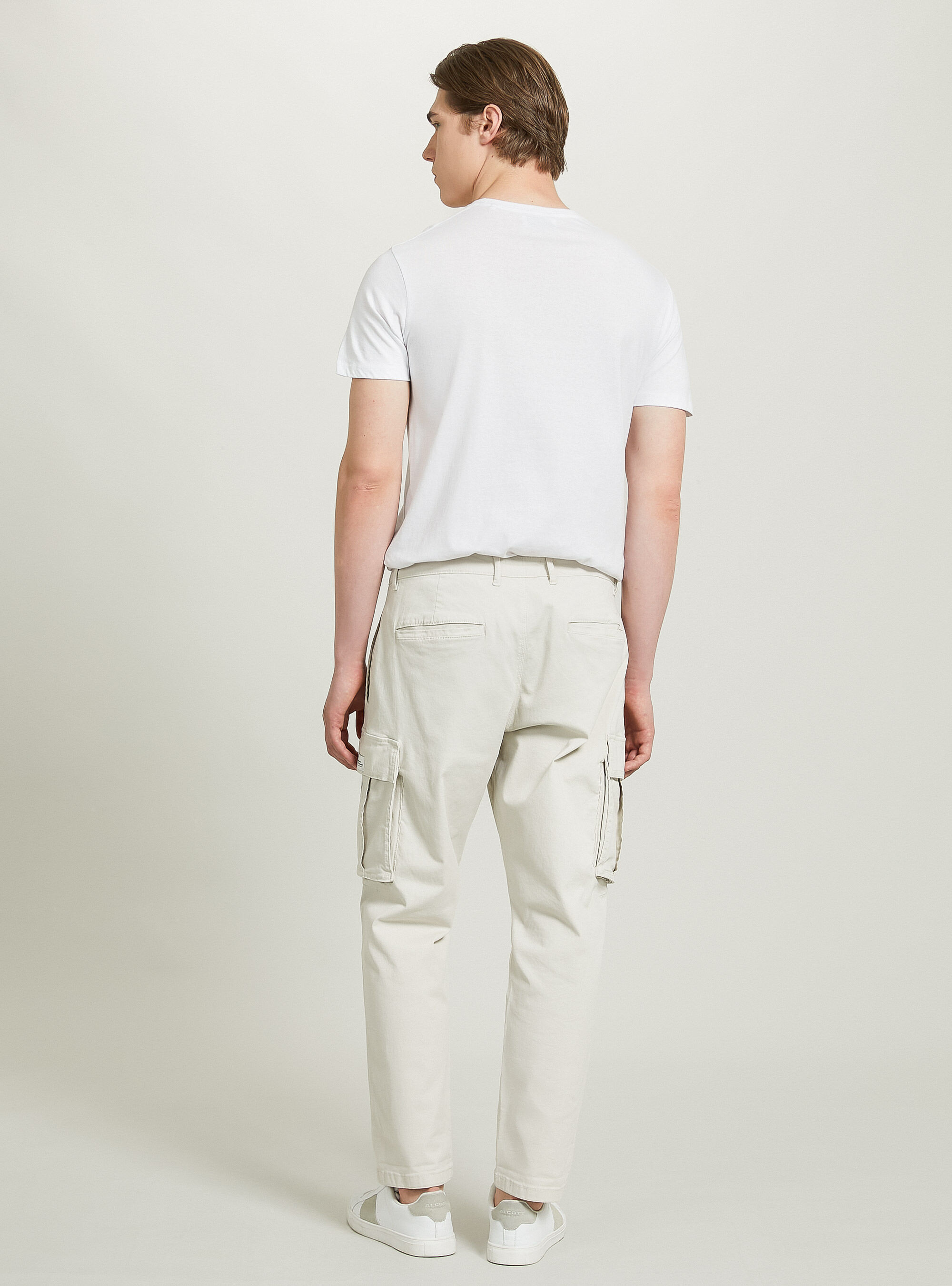 Pantaloni cargo relaxed in twill stretch, BG3 BEIGE LIGHT