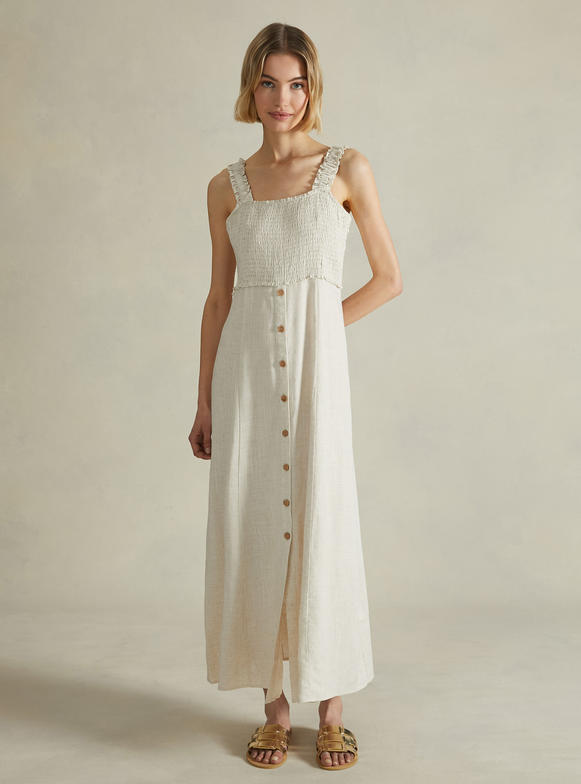 Vestito midi in misto lino