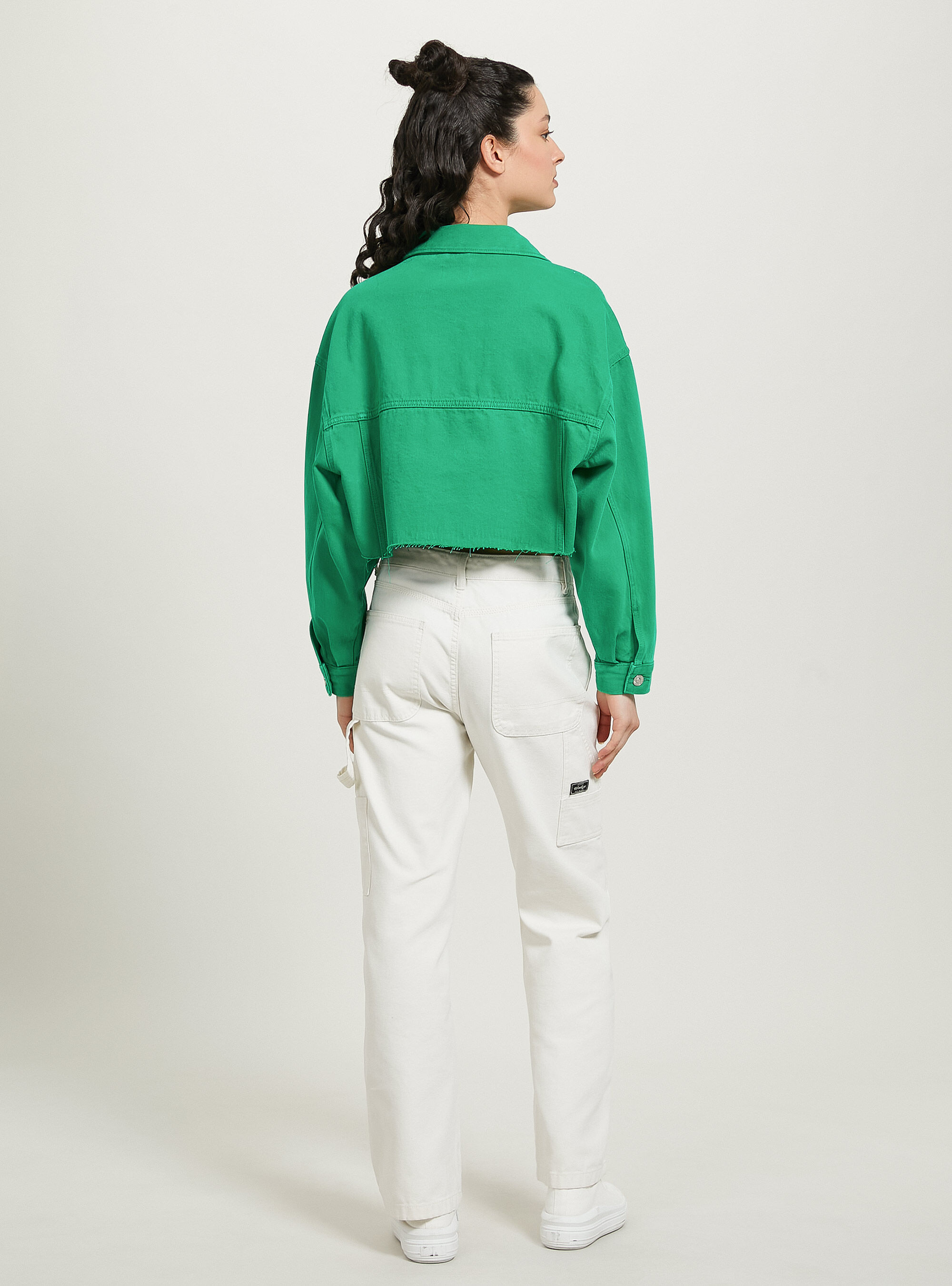Giubbotto cropped in denim colorato, GN2 GREEN MEDIUM