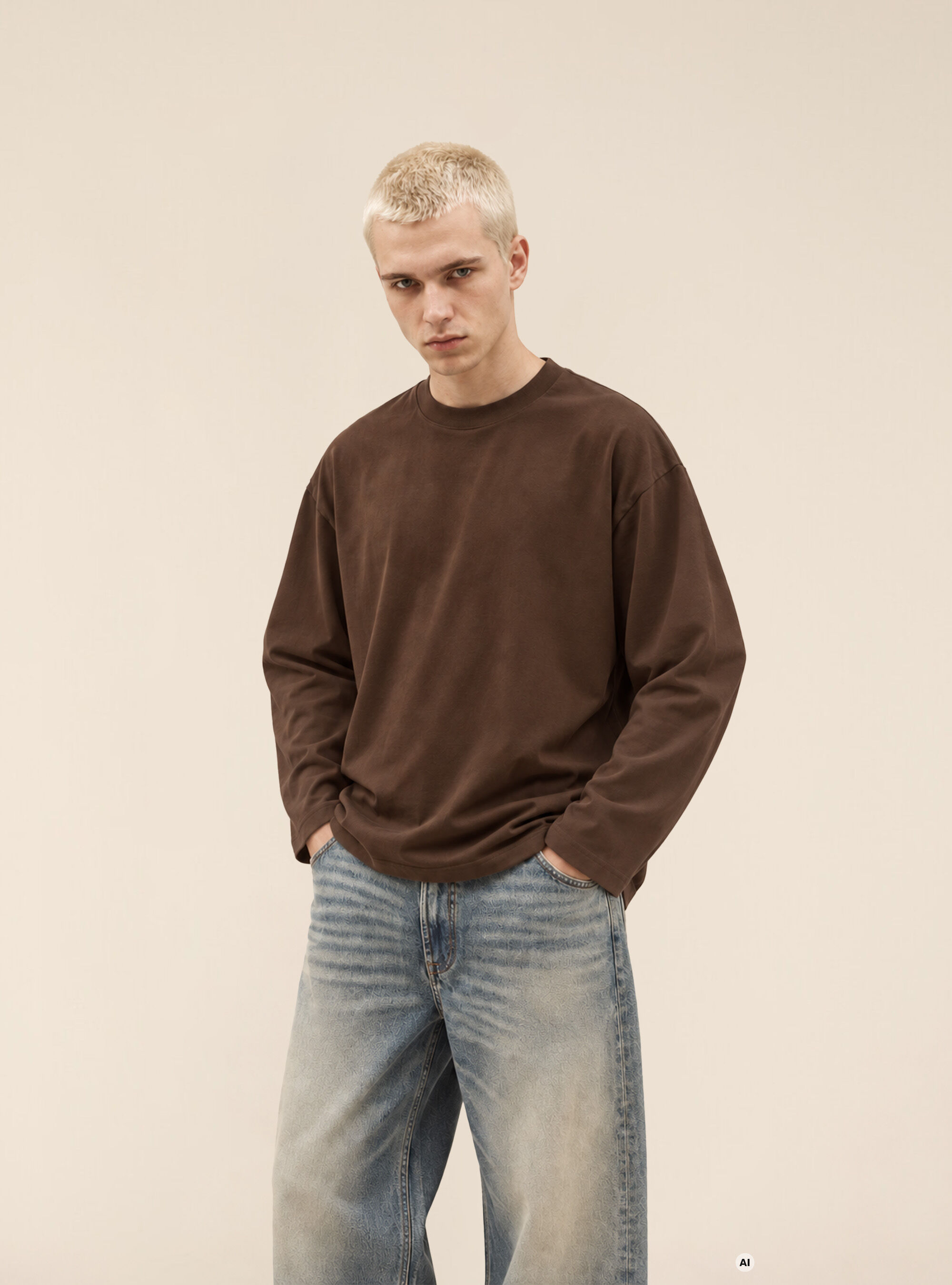 T shirt a manches longues oversize avec epaules tombantes