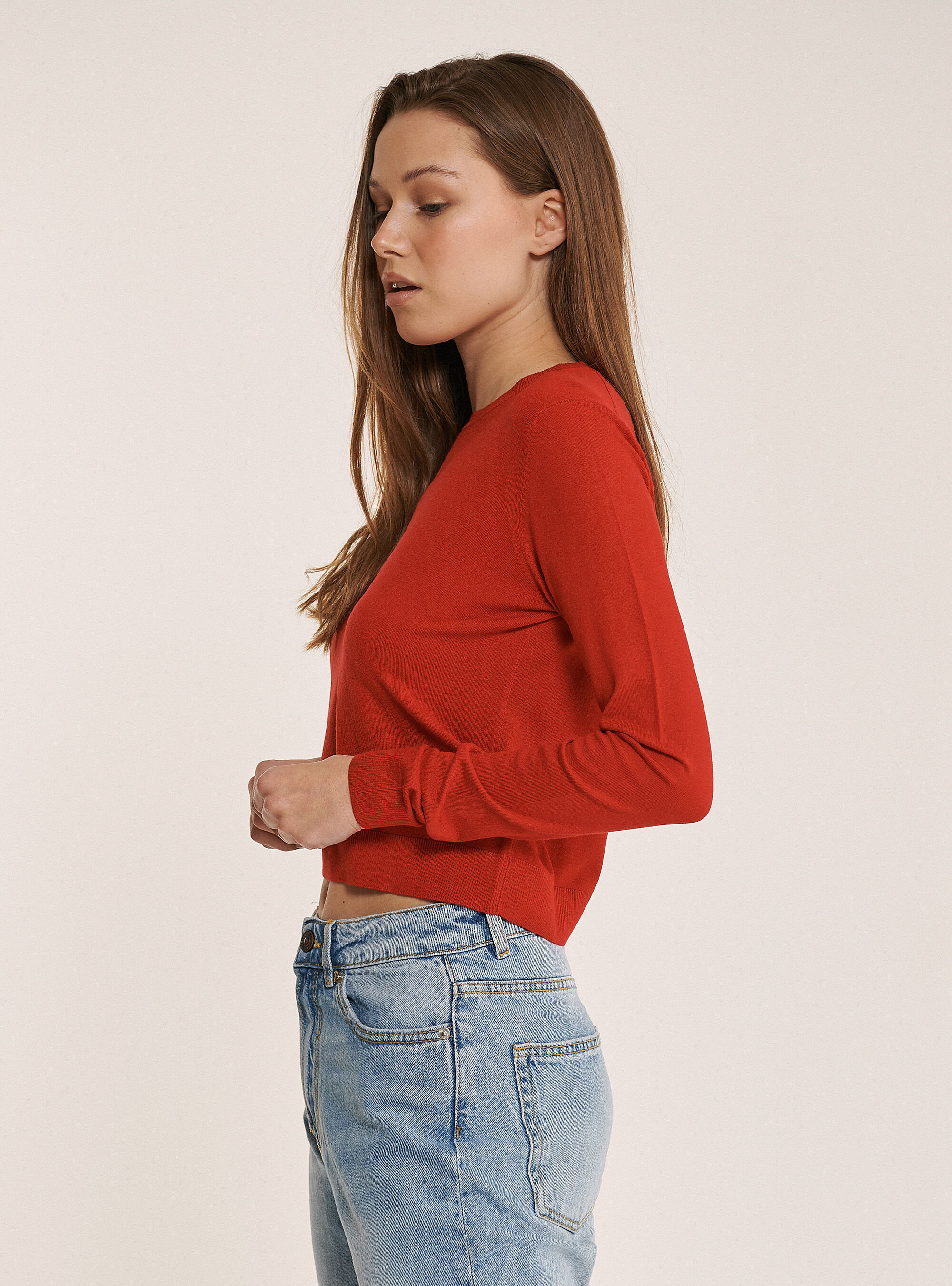 Pull court &agrave; col ras du cou, C4412 RED