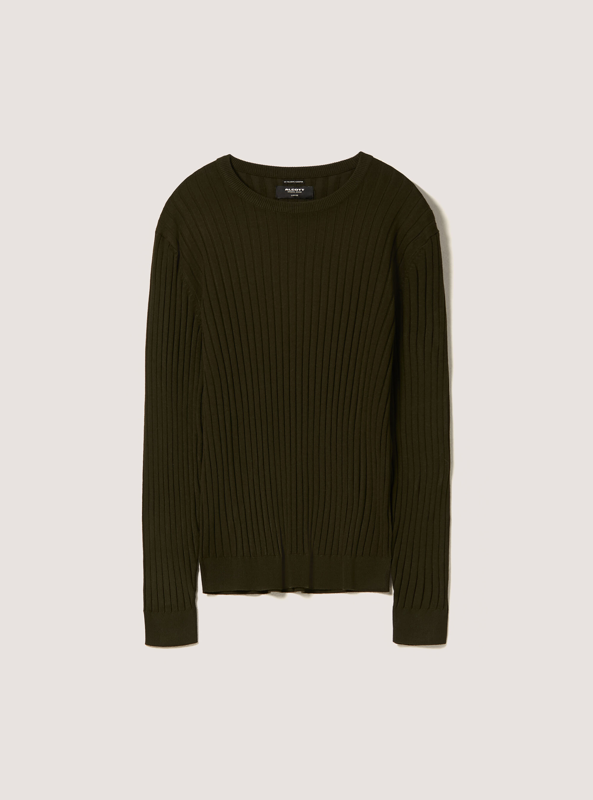 Jersey de cuello redondo de canal&eacute; en color s&oacute;lido, KY1 KAKY DARK