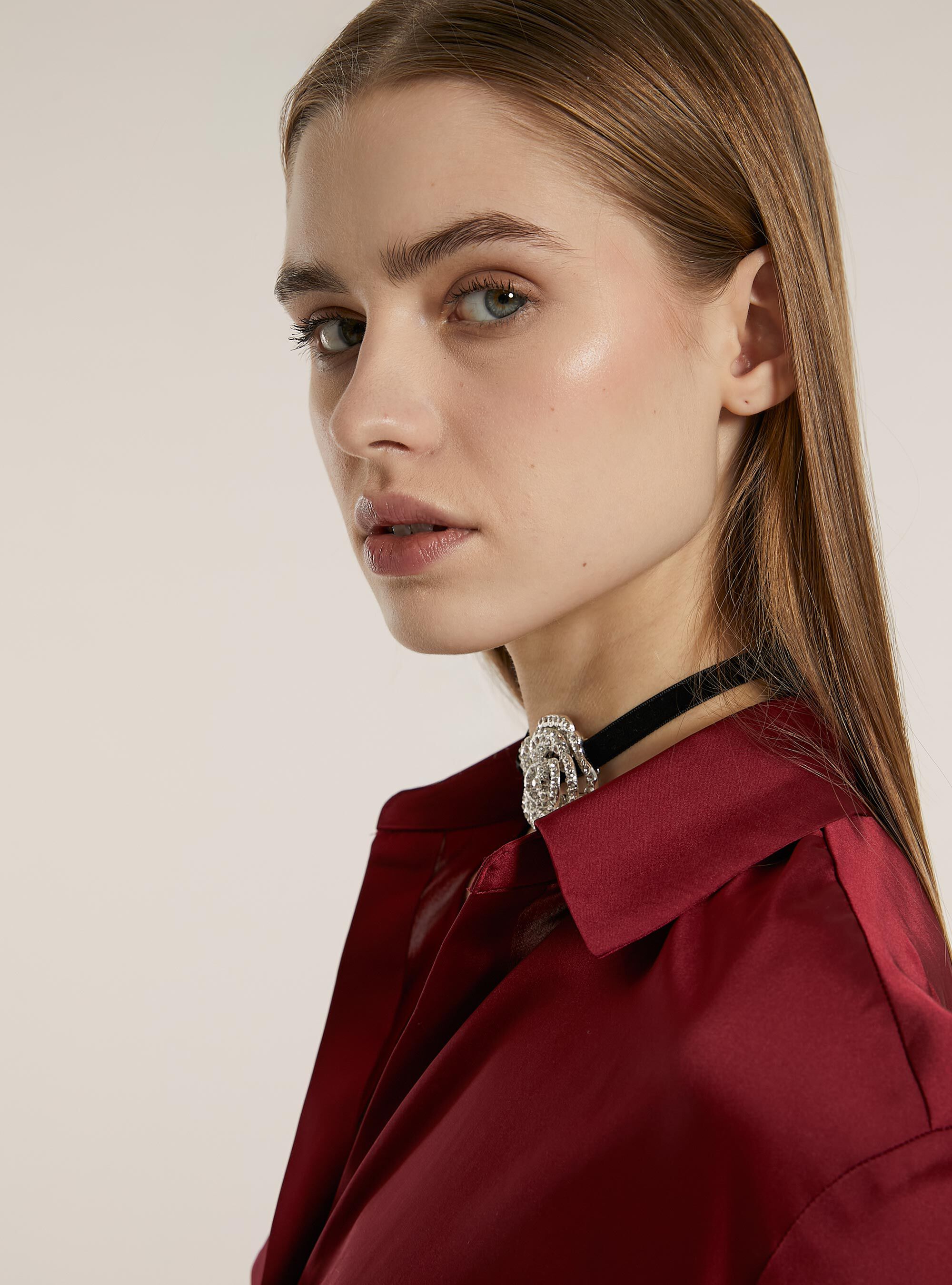 Chemise unie en satin, BO2 BORDEAUX MEDIUM