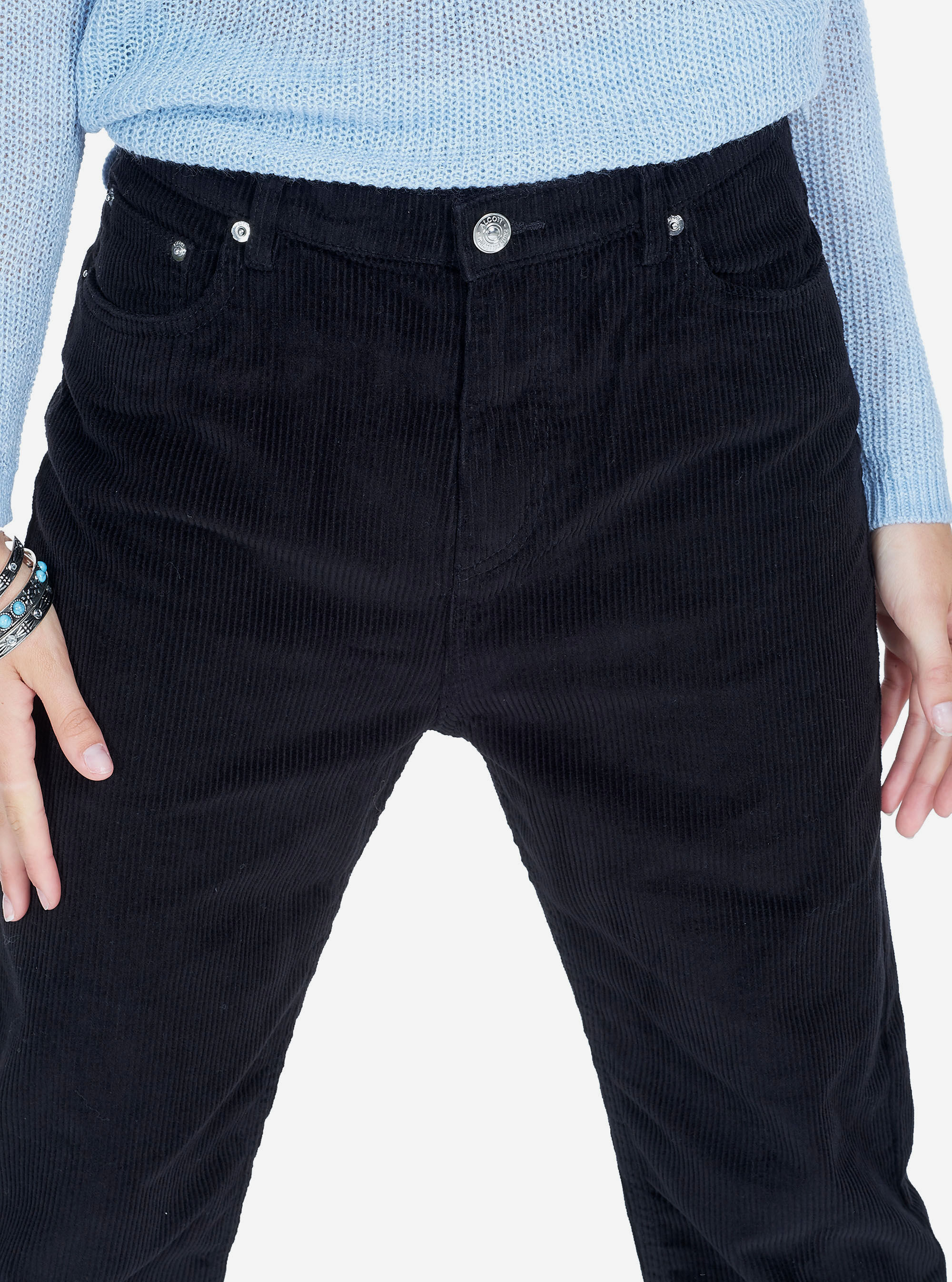 RIBBED VELVET PANTS, BLACK