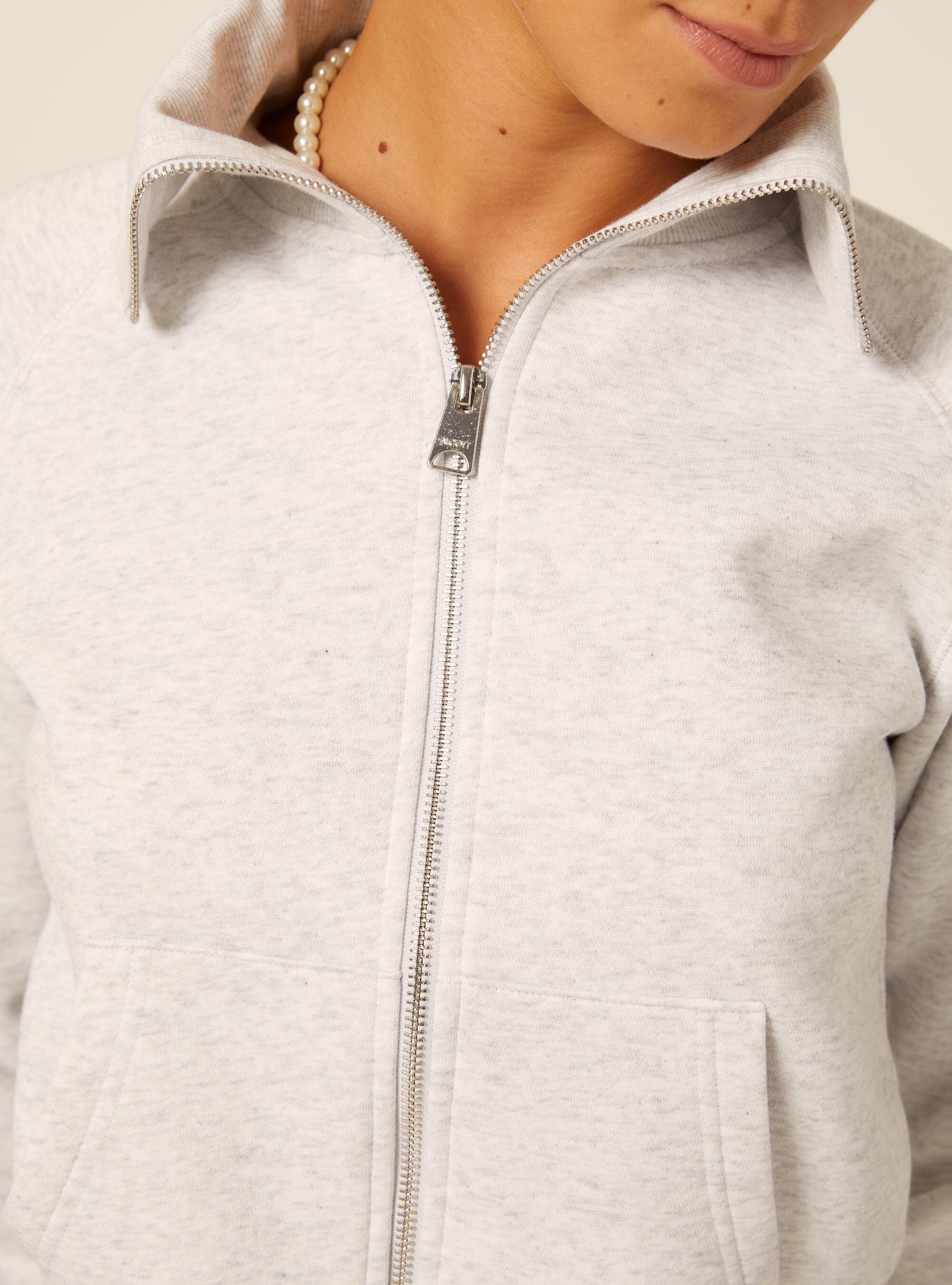 Cropped zip-up sweatshirt with high collar, MGY3 GREY MEL LIGHT
