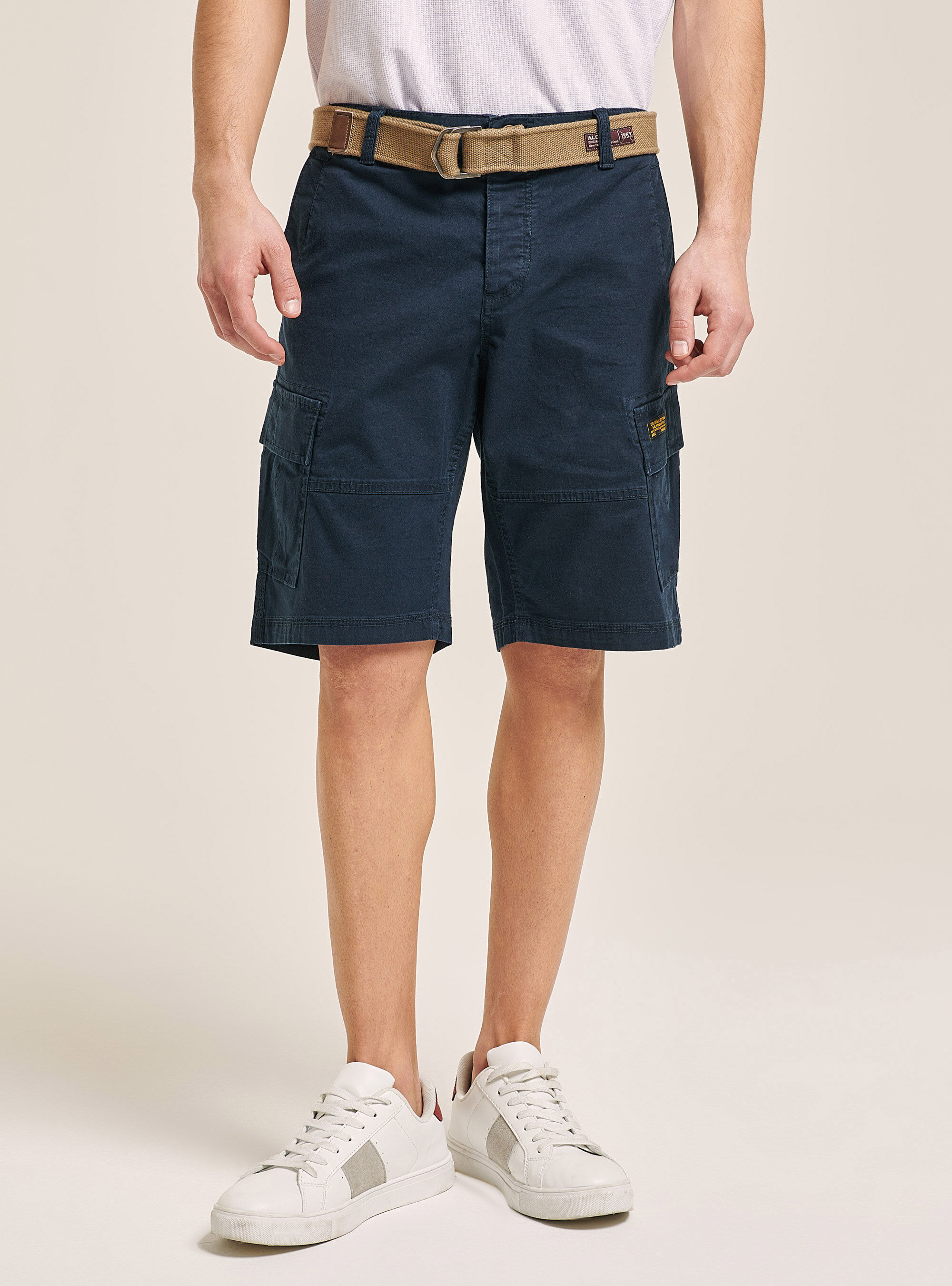 Canvas cargo bermuda with belt, BLUE NAVY
