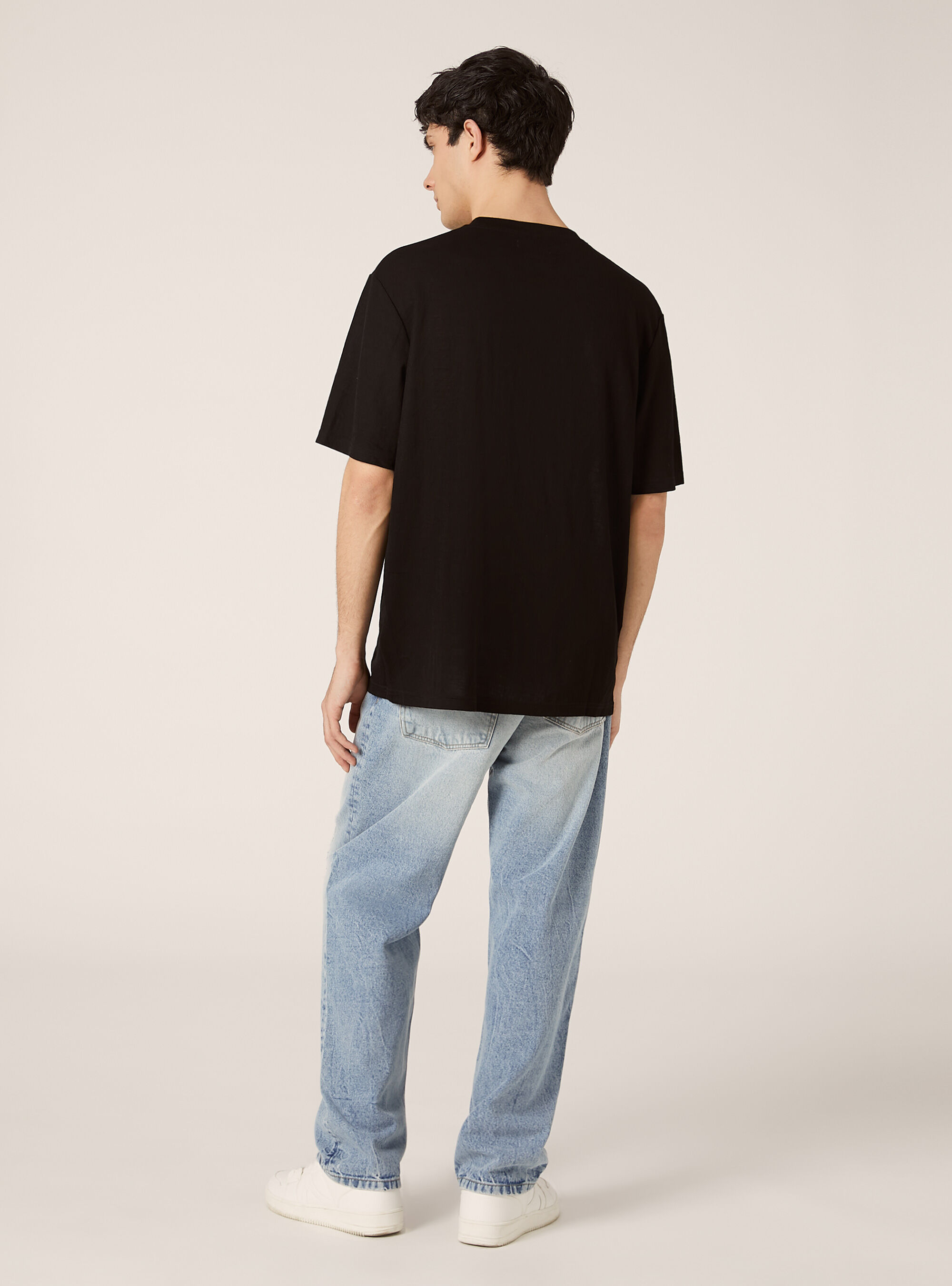Boxy fit T-shirt with texture, BK1 BLACK