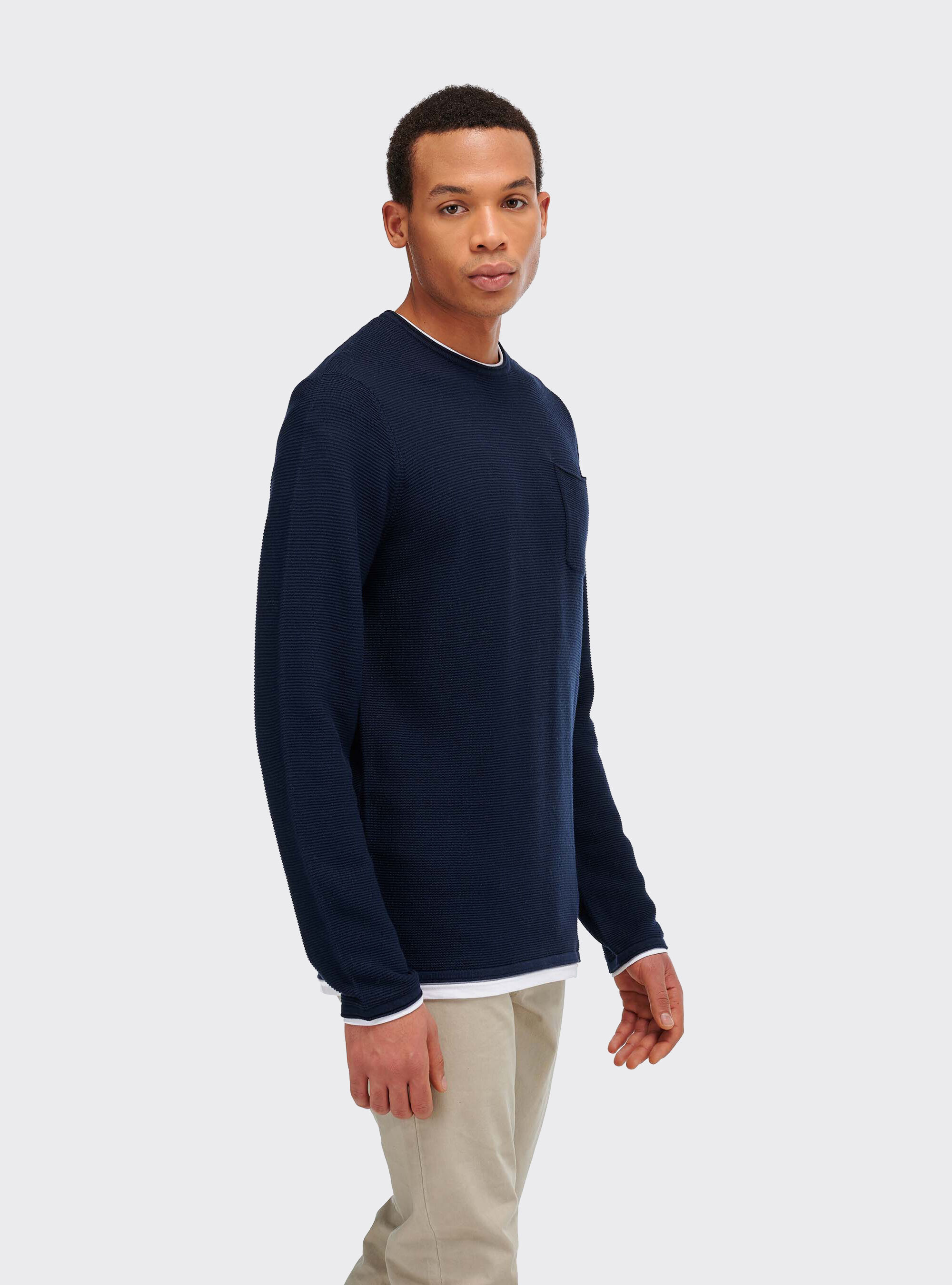 Roll neck sweater with T-shirt detail and one front pocket, BLUE