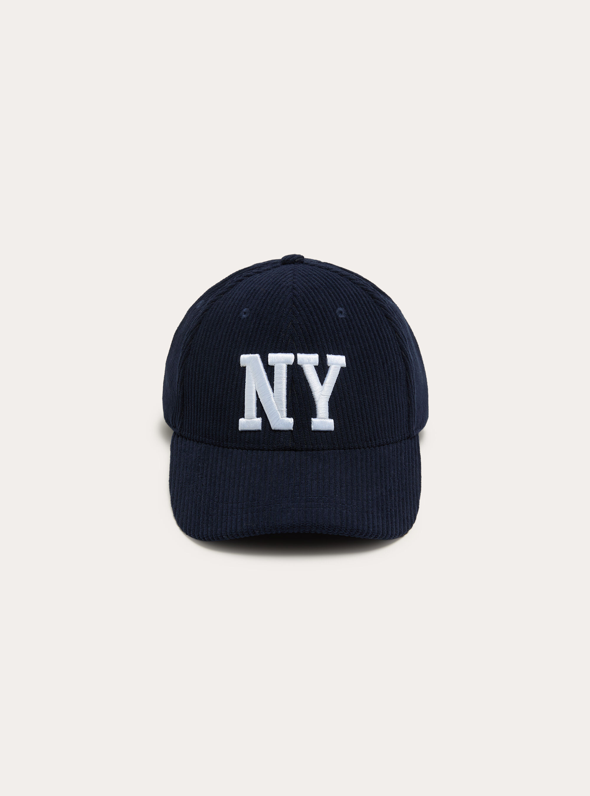 Cappello con visiera e ricamo in velluto a coste