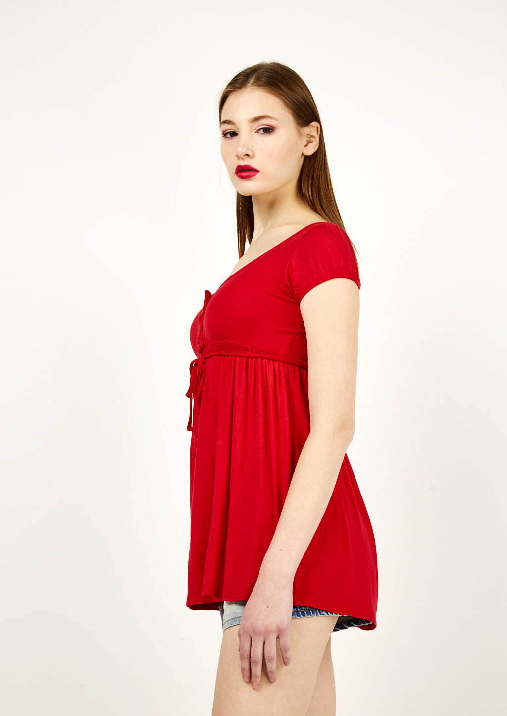 Vestito corto in vestibilit&agrave; morbida con coulisse, C335 RED