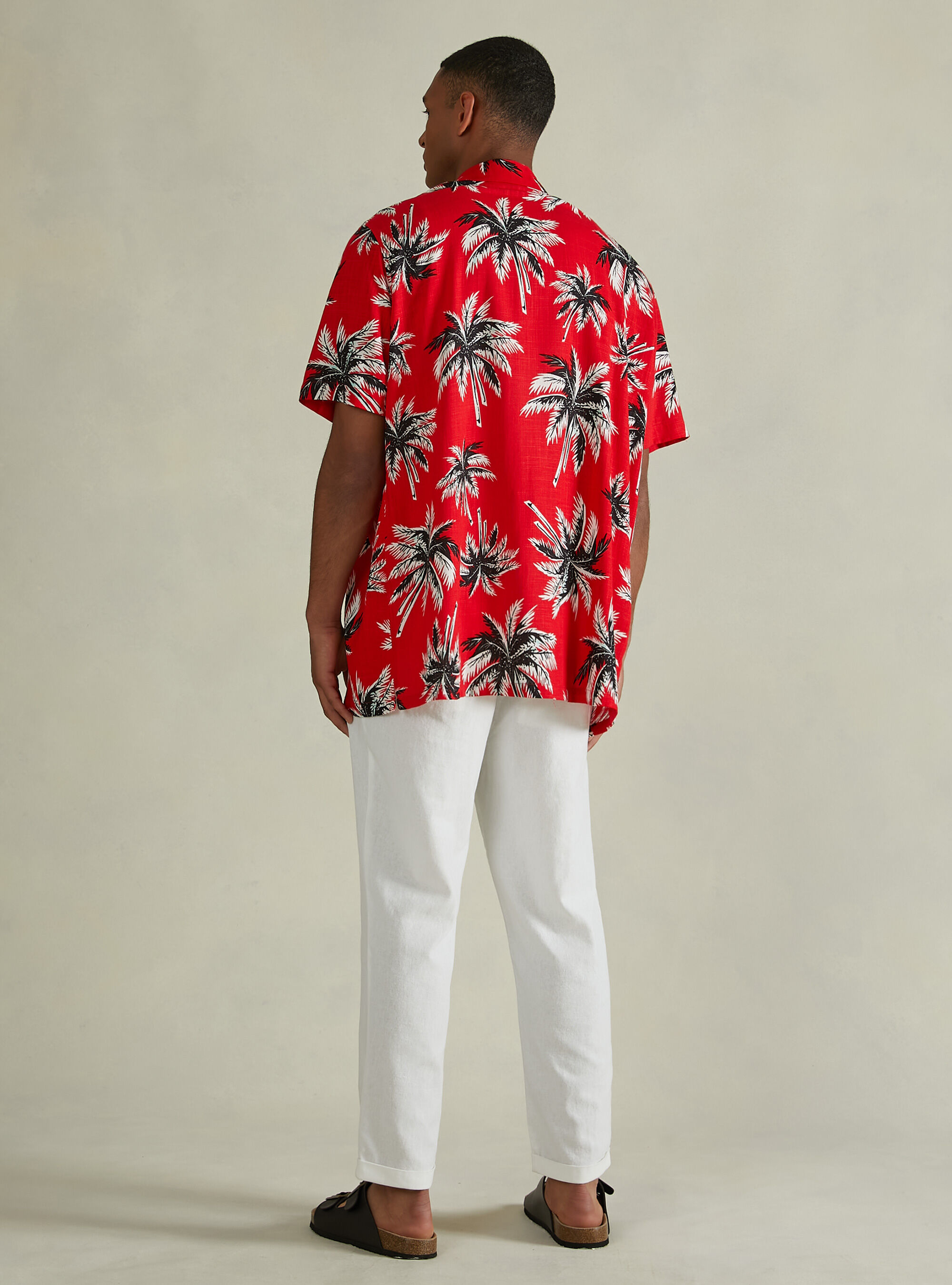 Linen blend shirt with tropical print, RD1 RED DARK