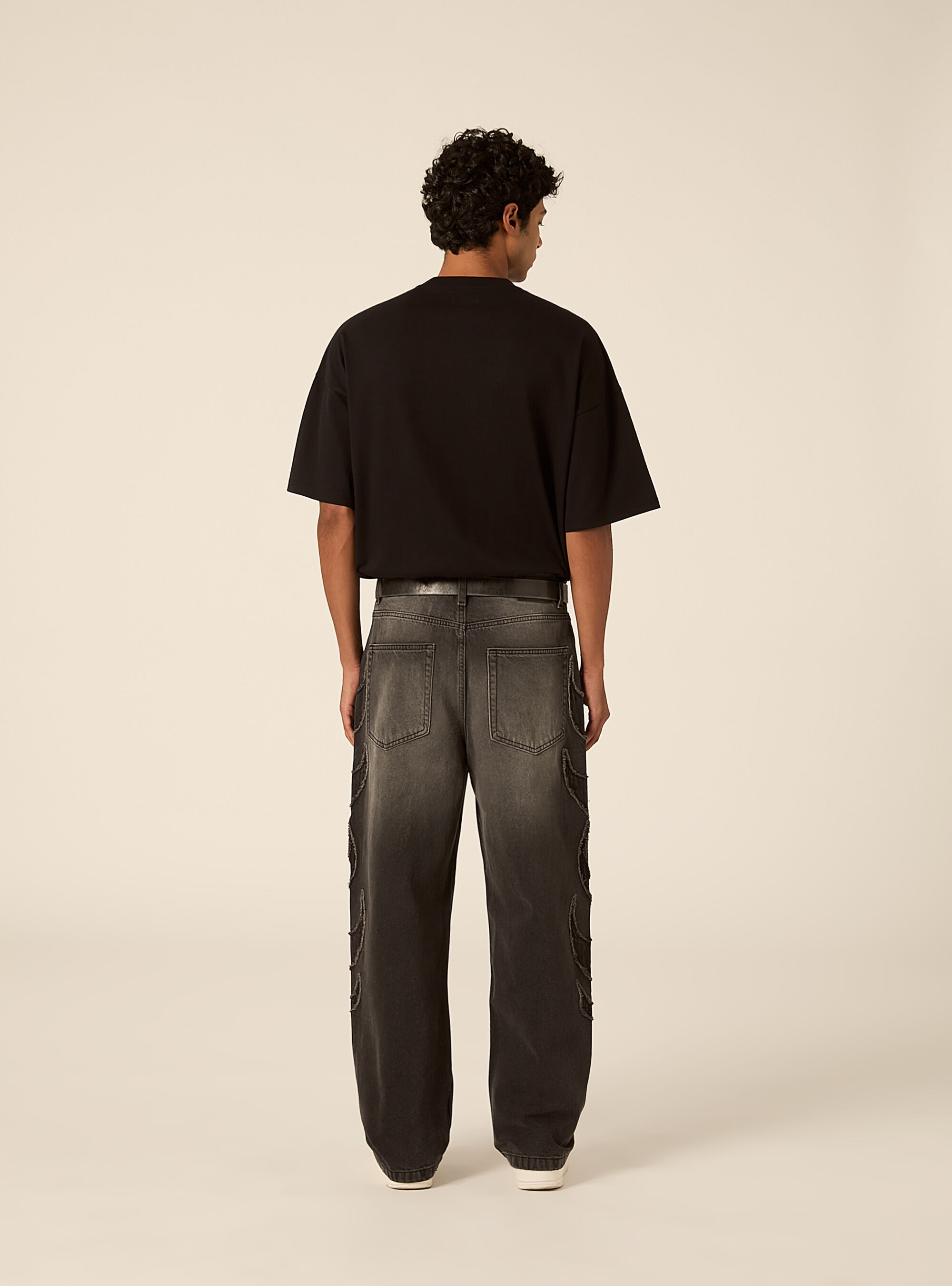 Baggy fit jeans mit flammen detail, D000 BLACK