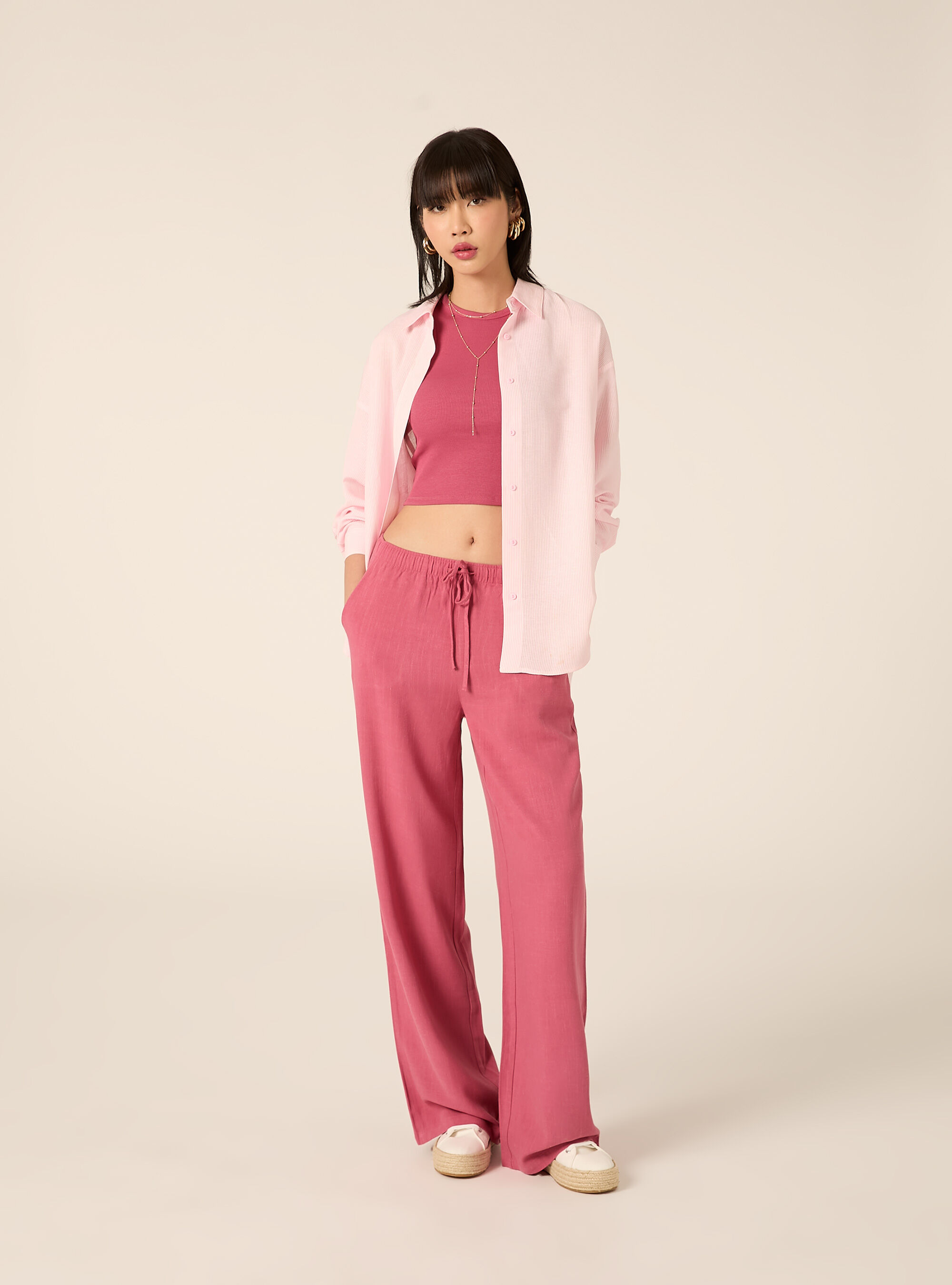 Camicia a righe in misto lino