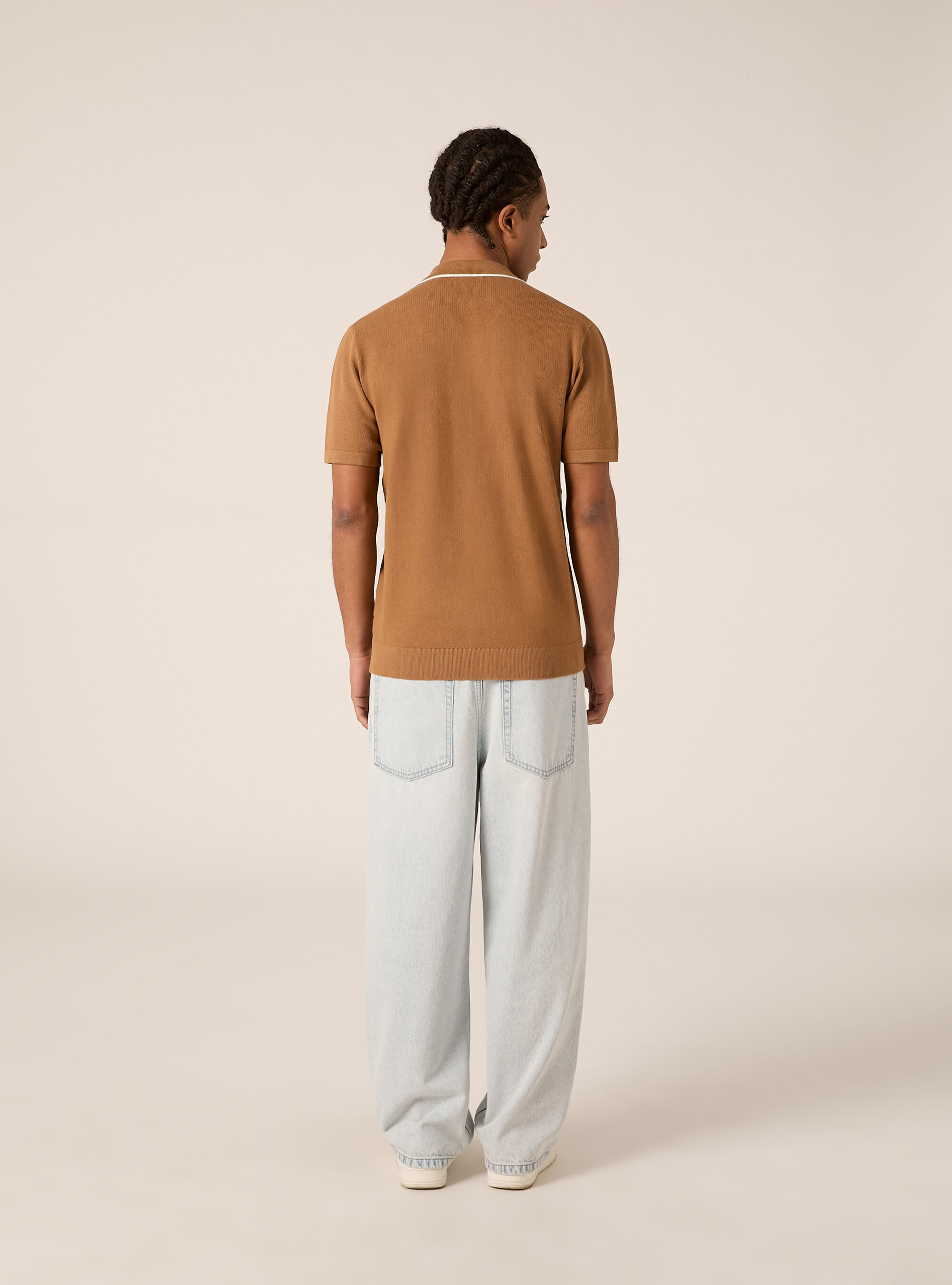 Cardigan con collo polo e bordino in  contrasto, TB2 TOBACCO MEDIUM