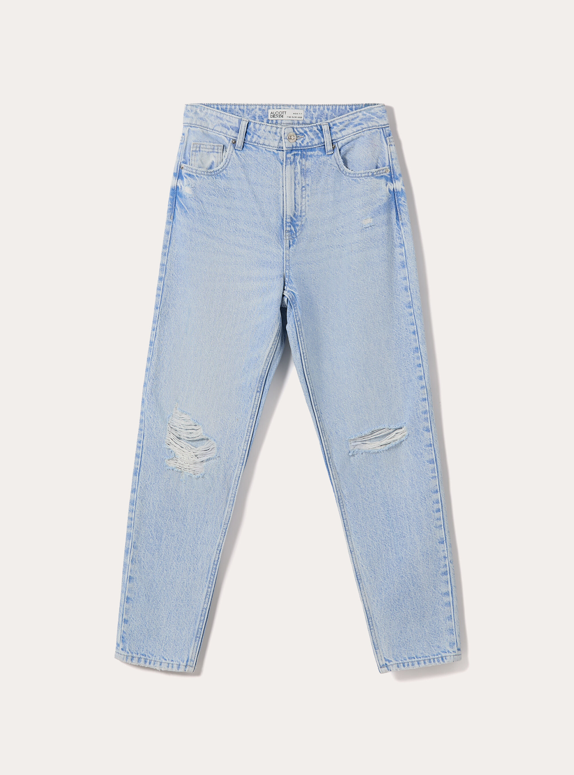 Mom fit jeans with rips, D003 MEDIUM BLUE