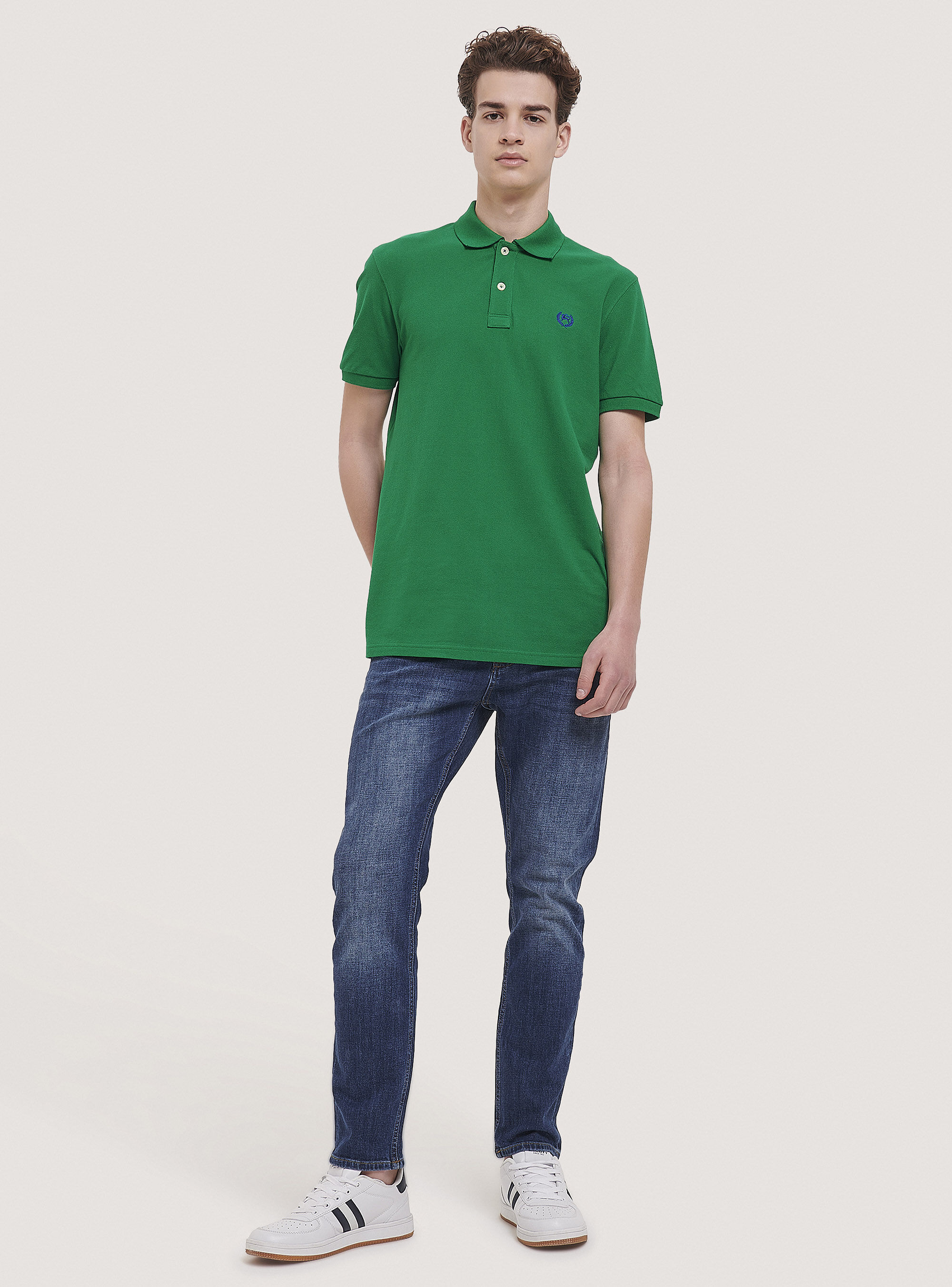 Cotton pique polo shirt with embroidery, C0675 GREEN
