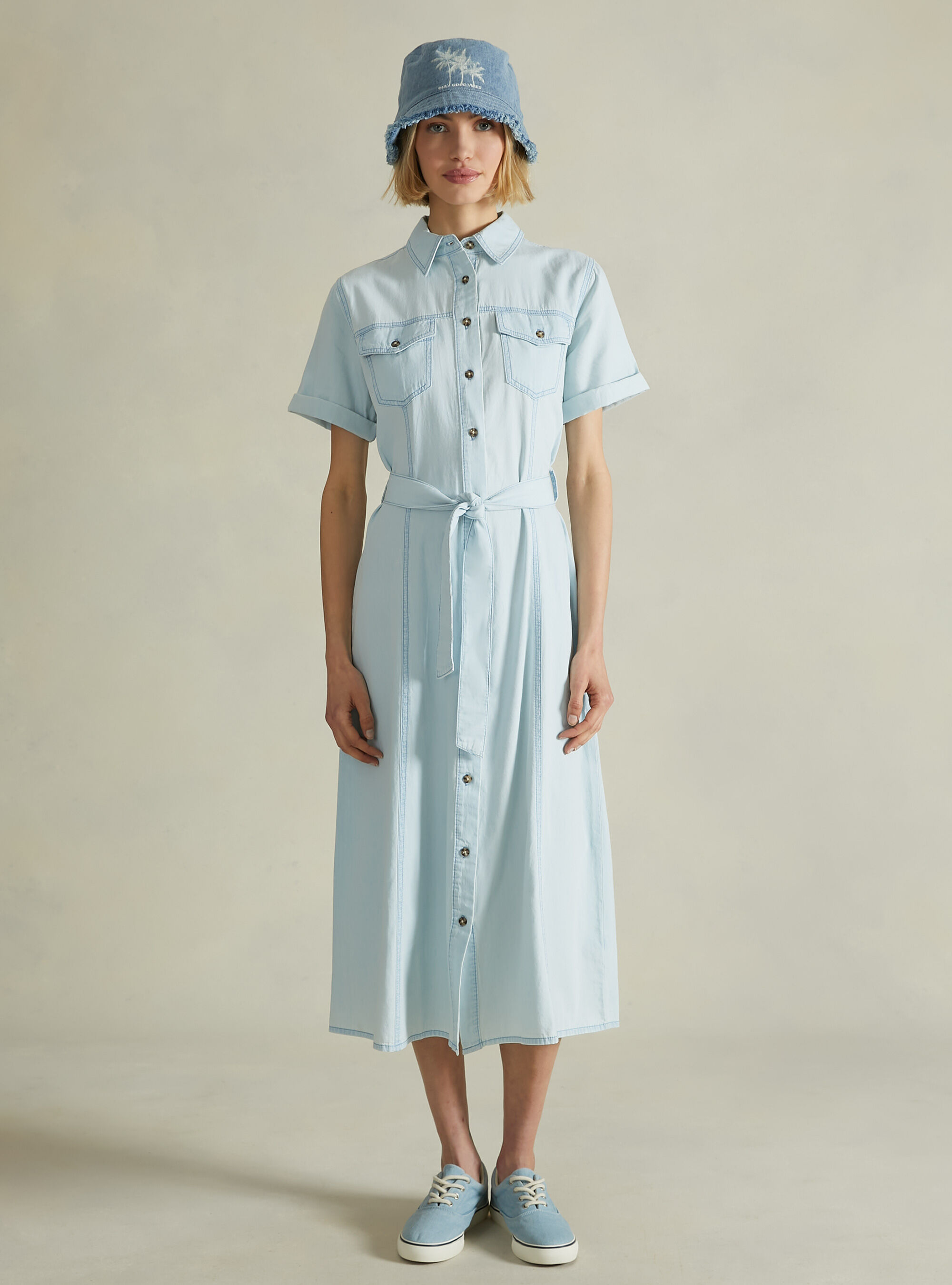 Vestito chemisier in denim, D007 LIGHT AZURE