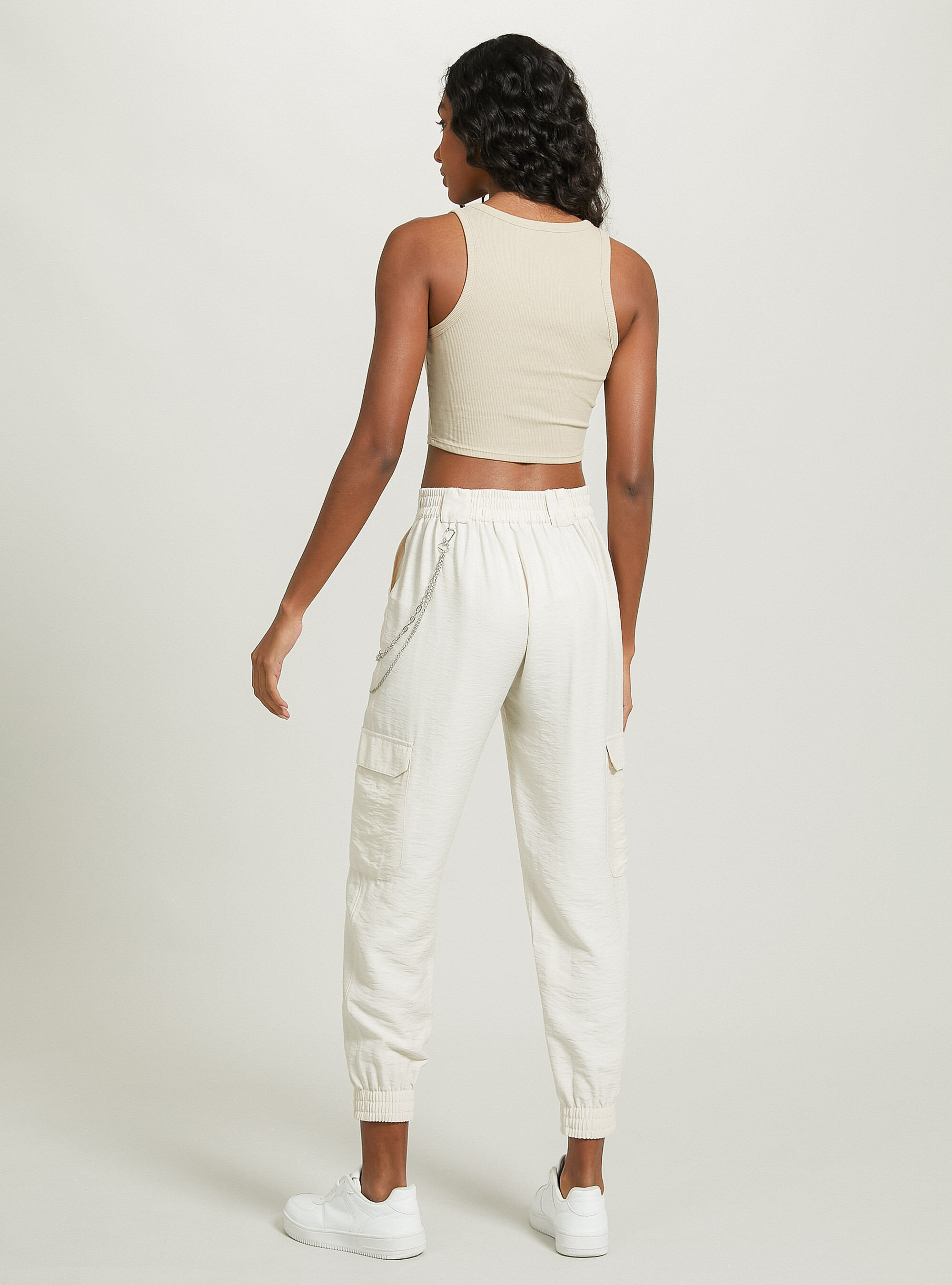 Linen blend chain trousers, WH2 WHITE