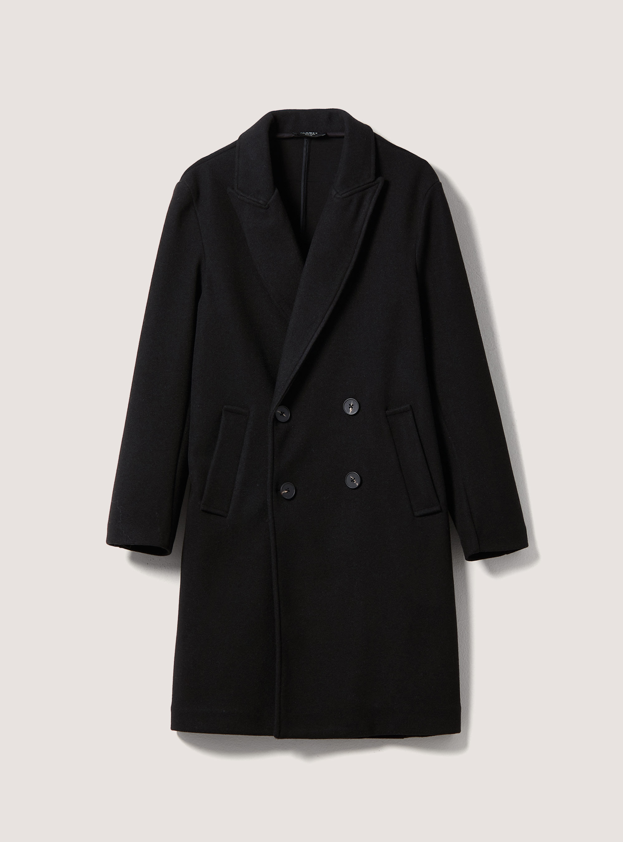 Solid-coloured double-breasted coat, BK1 BLACK