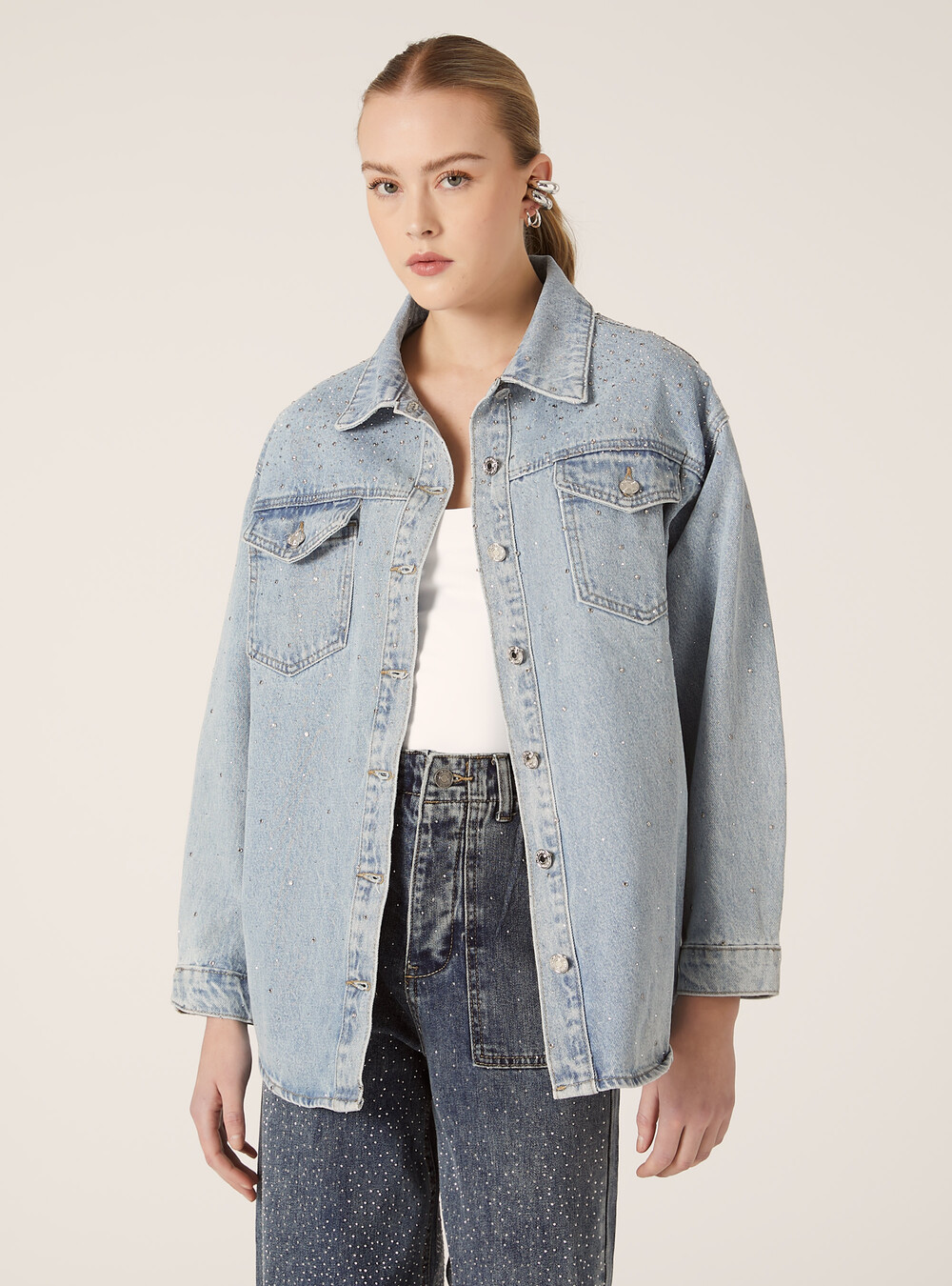 Camicia oversize in denim con strass Alcott Camicie e Bluse Donna