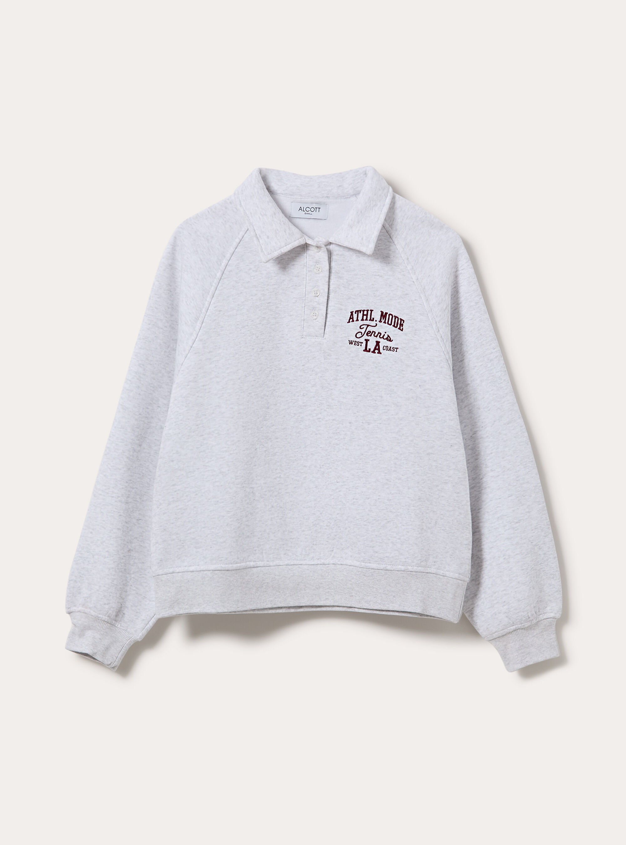 Felpa polo raglan con ricamo, GRIGIO CHIARO MELANGE