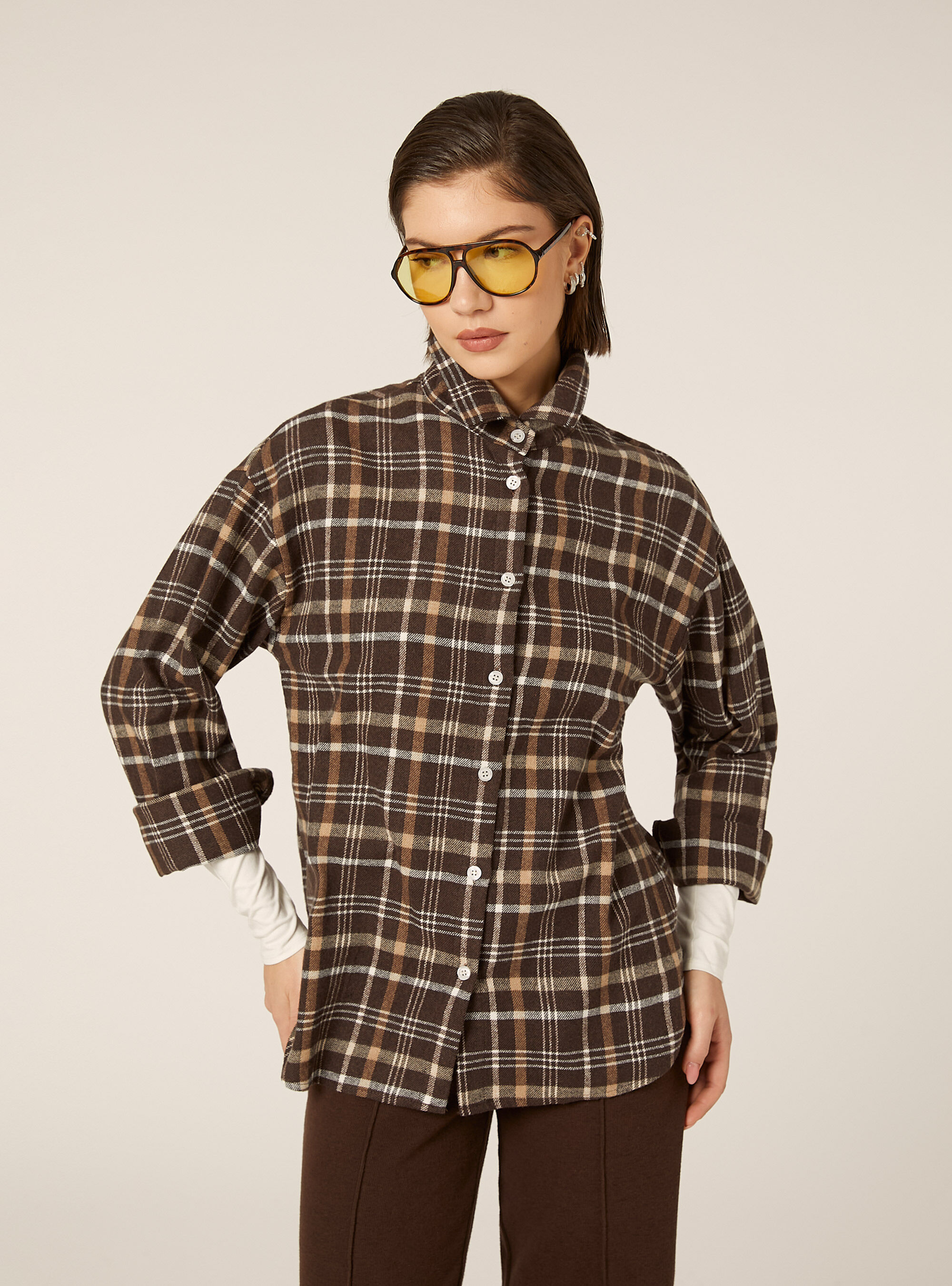 Checkered shirt jacket, CHECK BROWN DARK