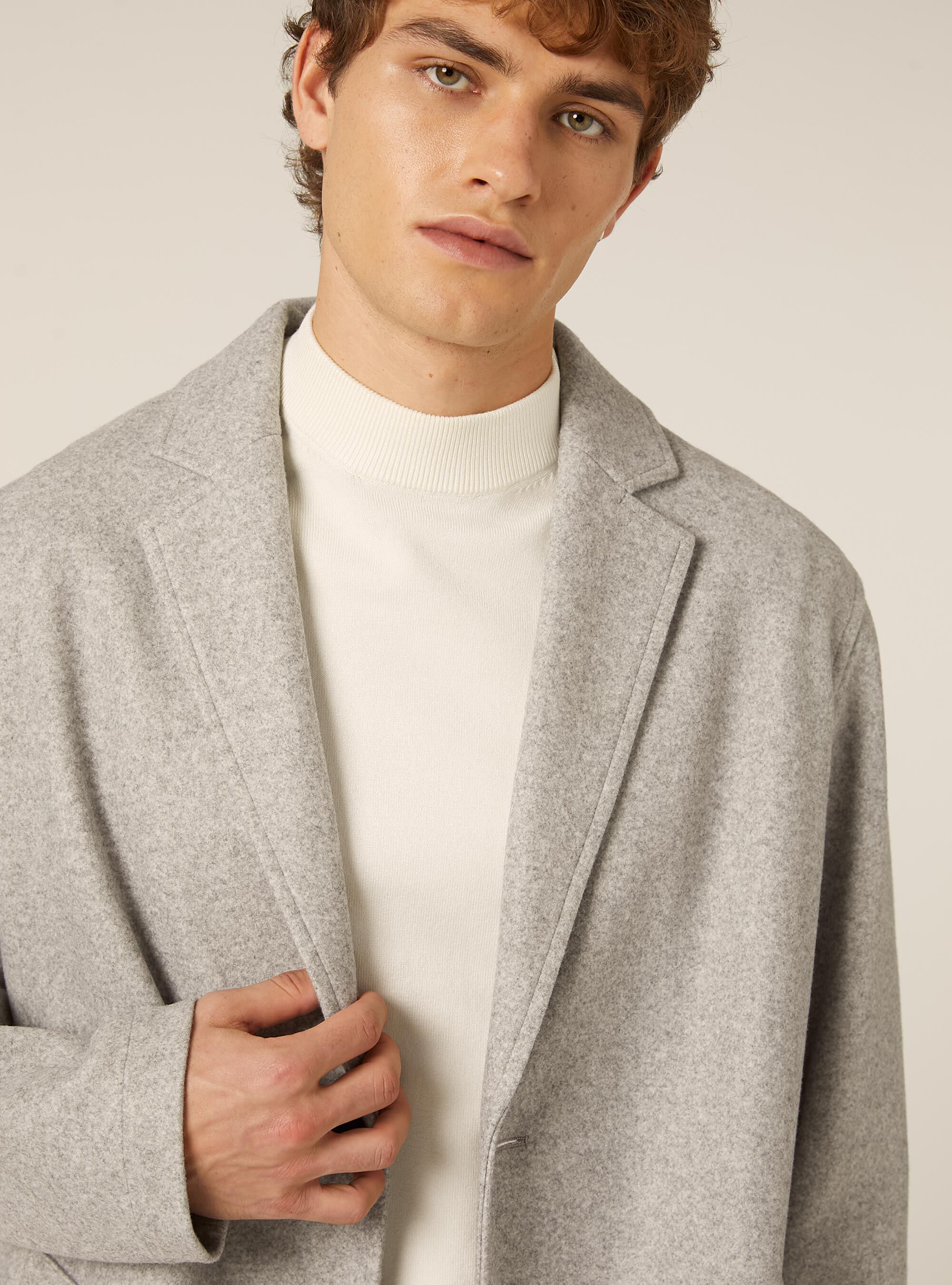 Unlined single-breasted coat, MGY3 GREY MEL LIGHT