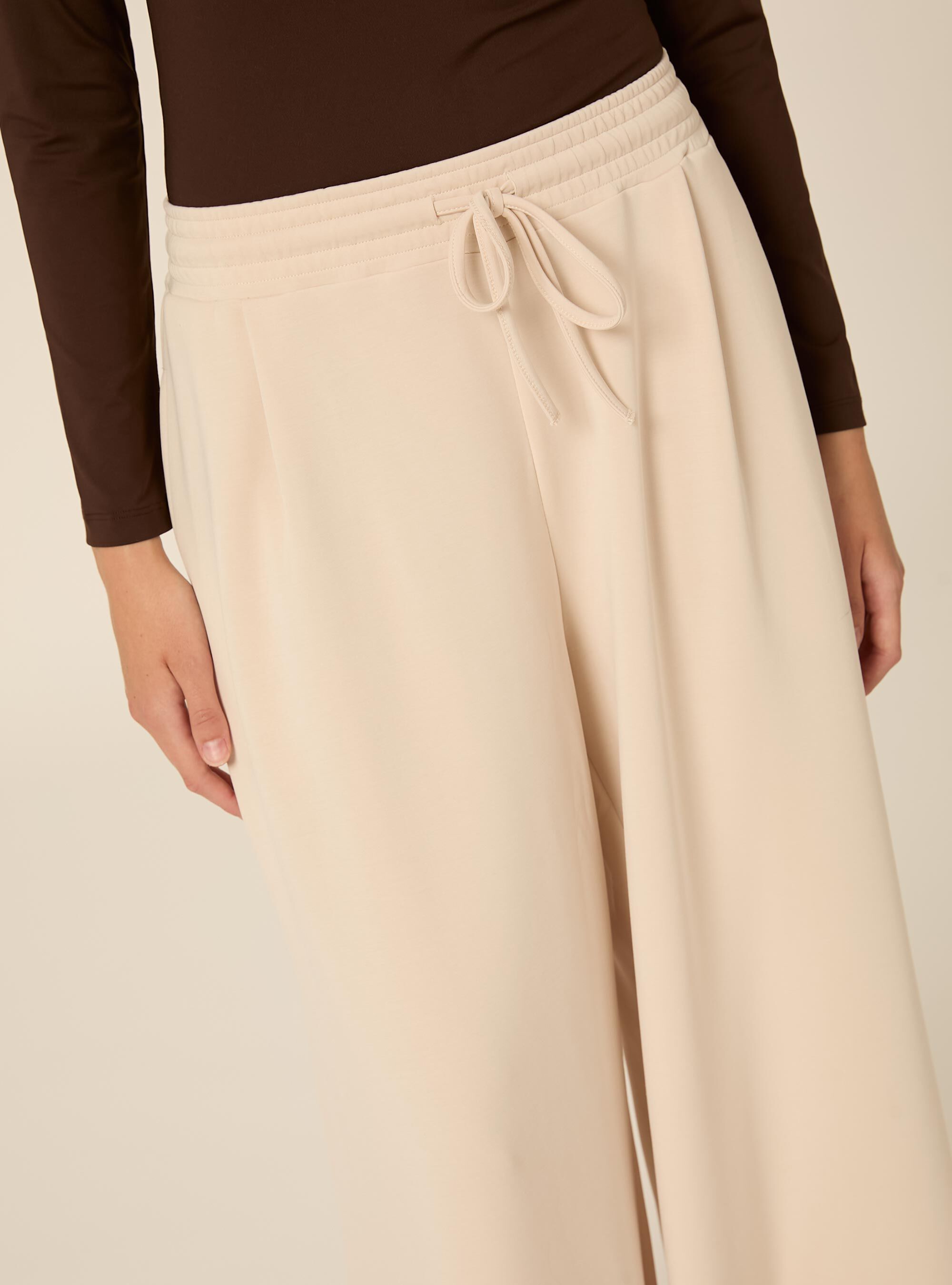Pantaloni wide leg con pence in scuba, CR3 CREAM LIGHT