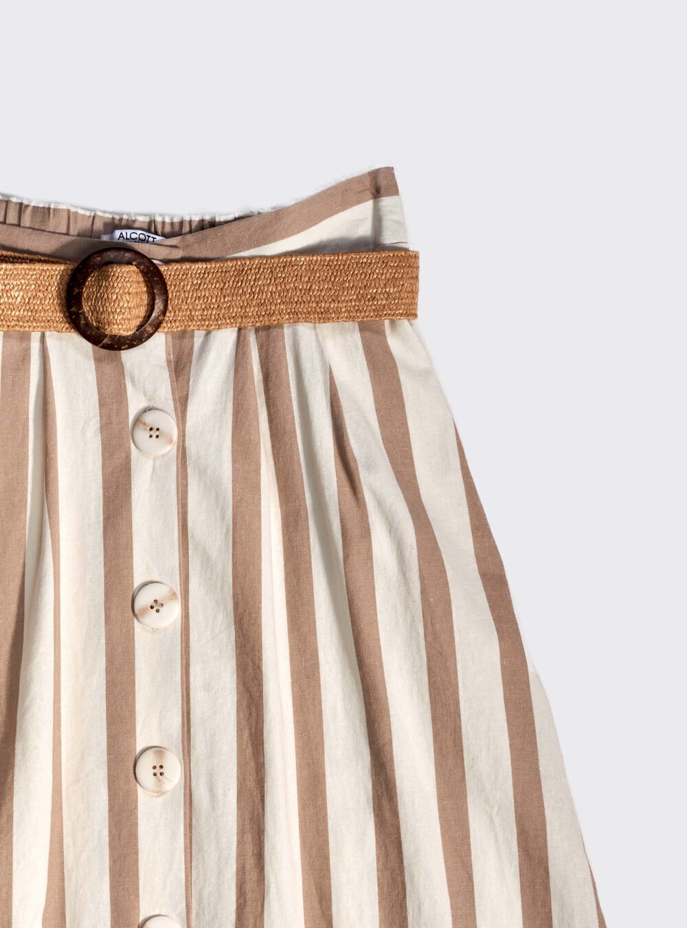 Gonna midi rigata in misto lino, MULTICOLOR