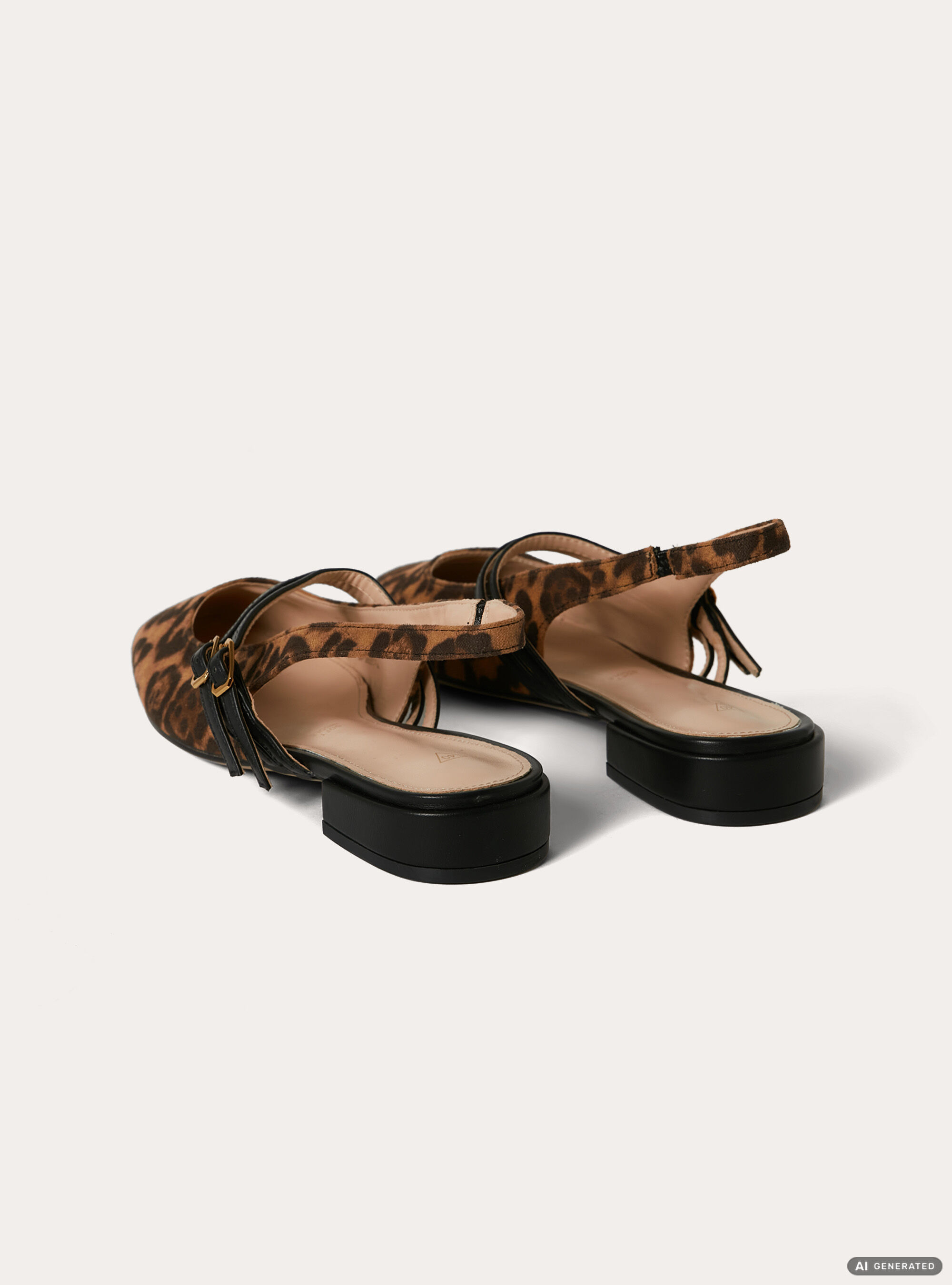 Leather-effect slingback ballet flats, ANIMALIER