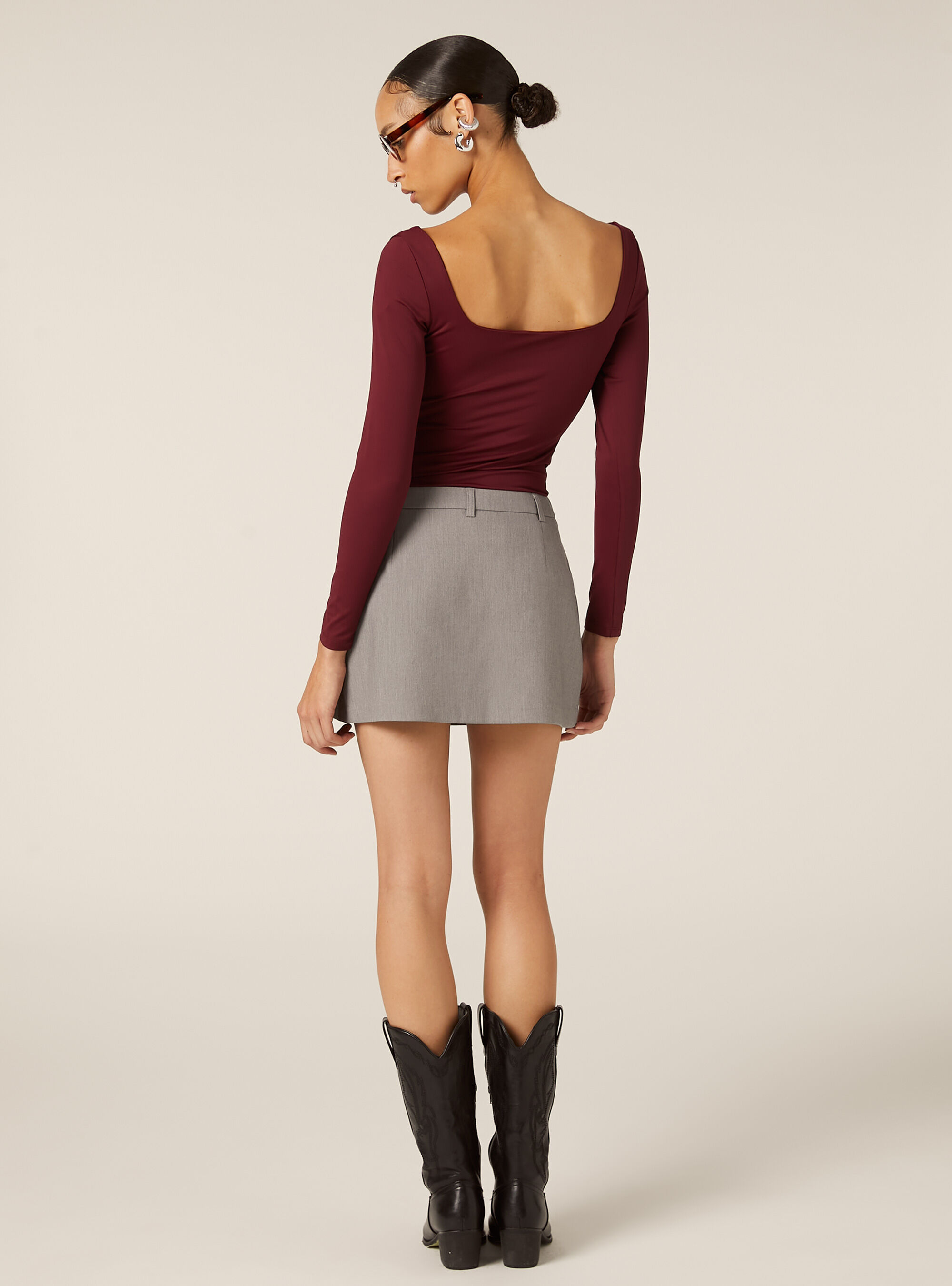 Body con scollo quadrato, BO1 BORDEAUX DARK