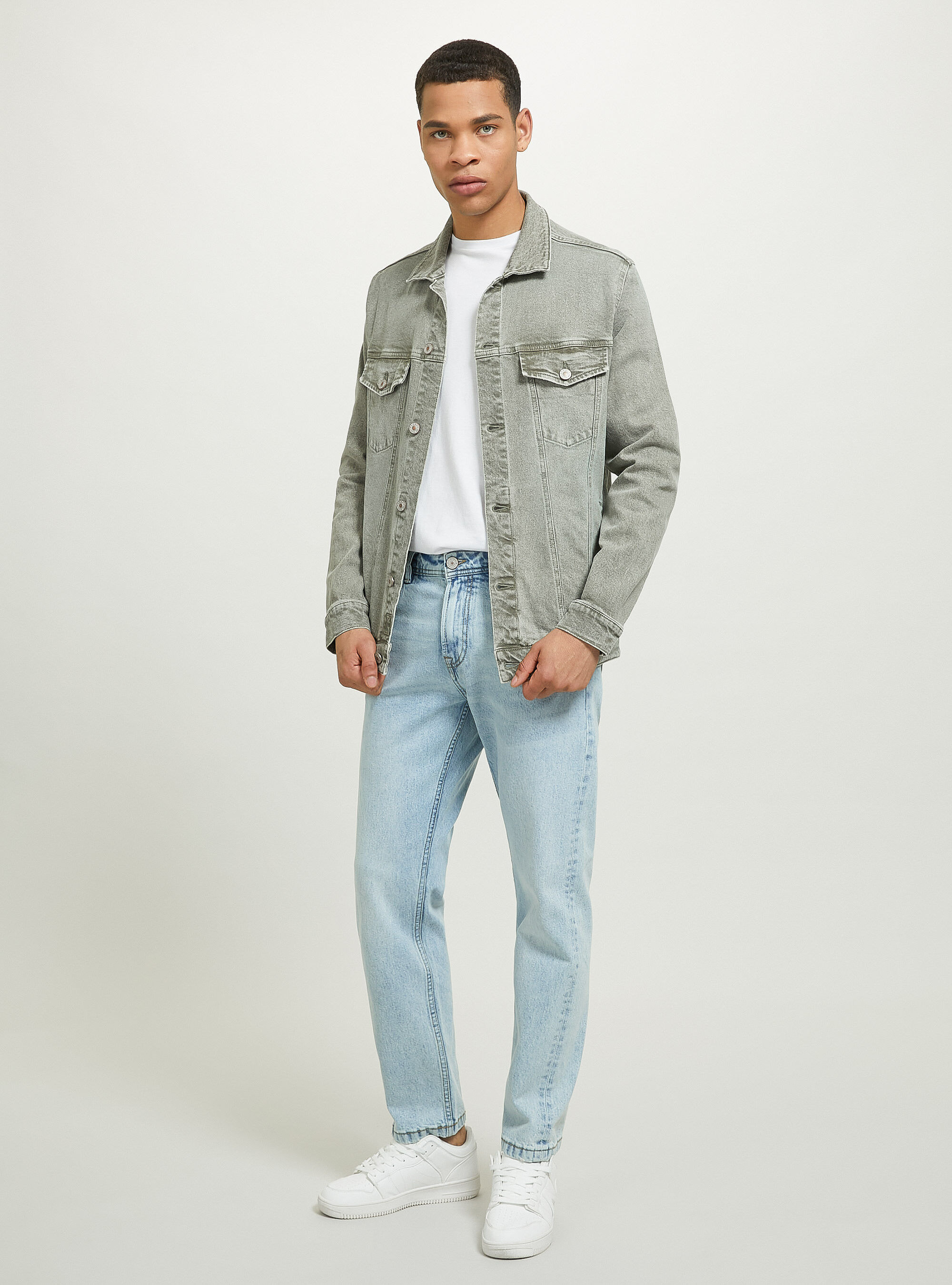 Giubbotto denim in twill stretch, KAKI