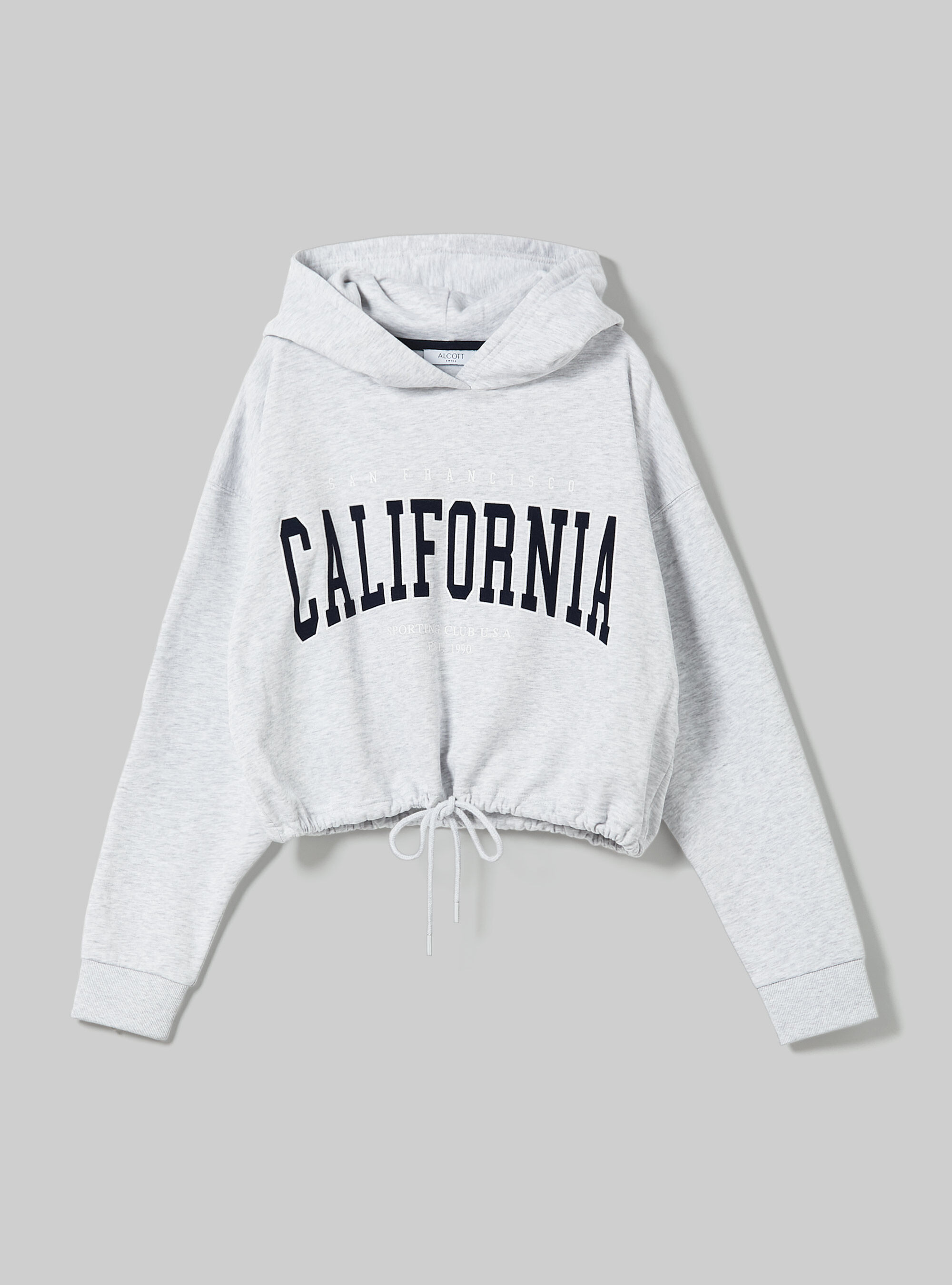 Cropped college sweatshirt with drawstring at hem