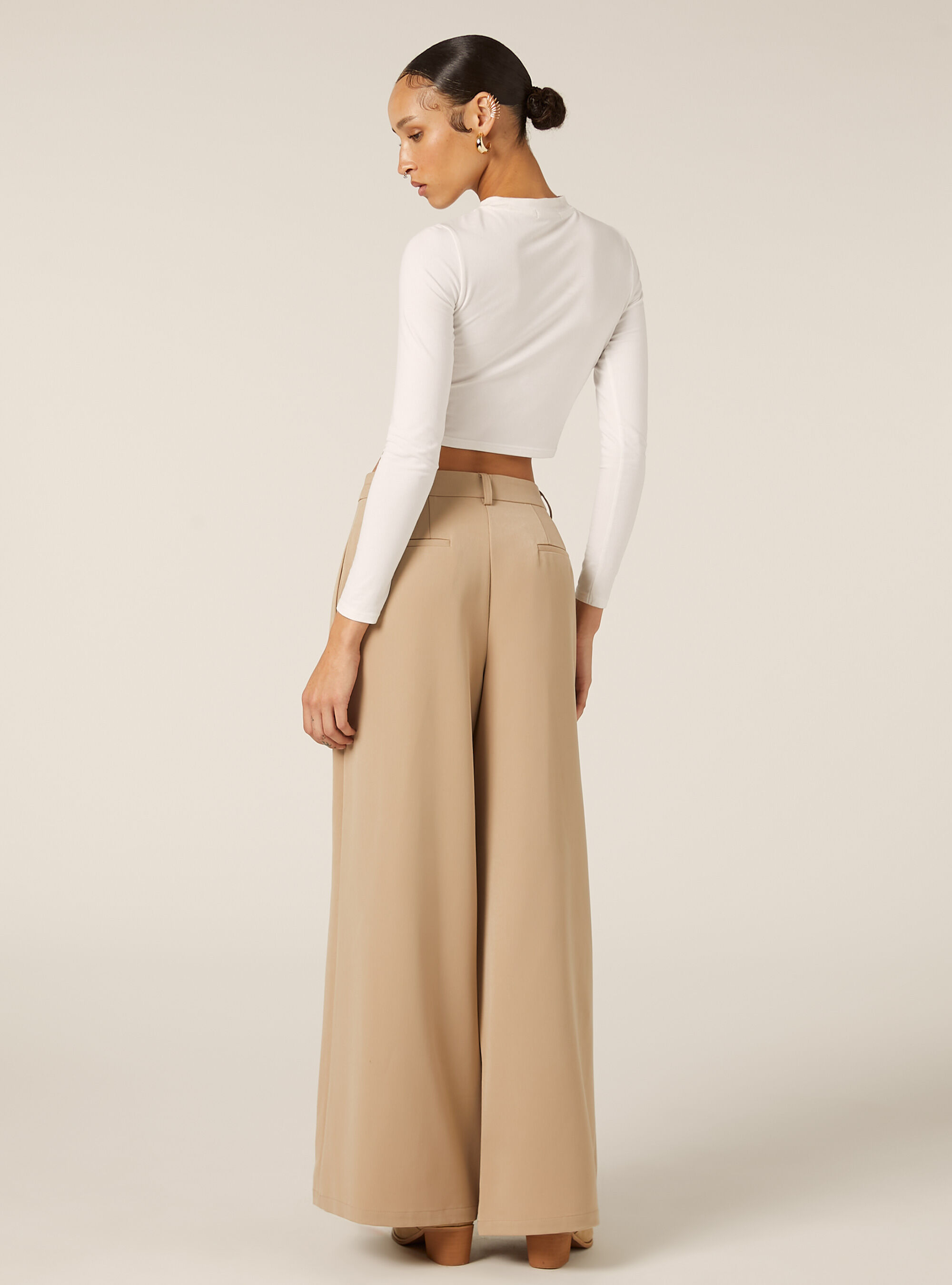 Wide-leg trousers with pleats, BG2 BEIGE MEDIUM