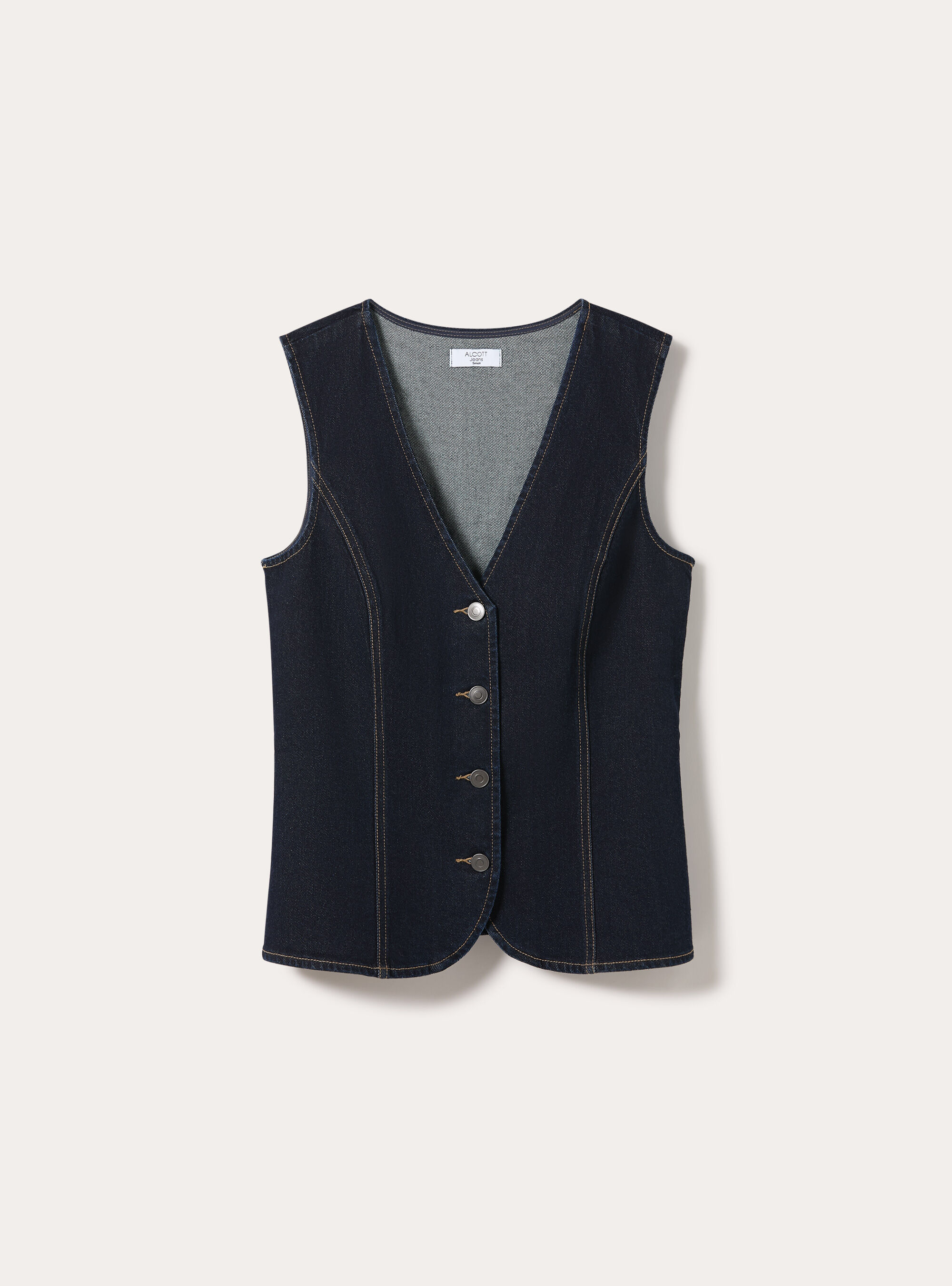 Gilet in denim con bottoni, D001 DEEP BLUE