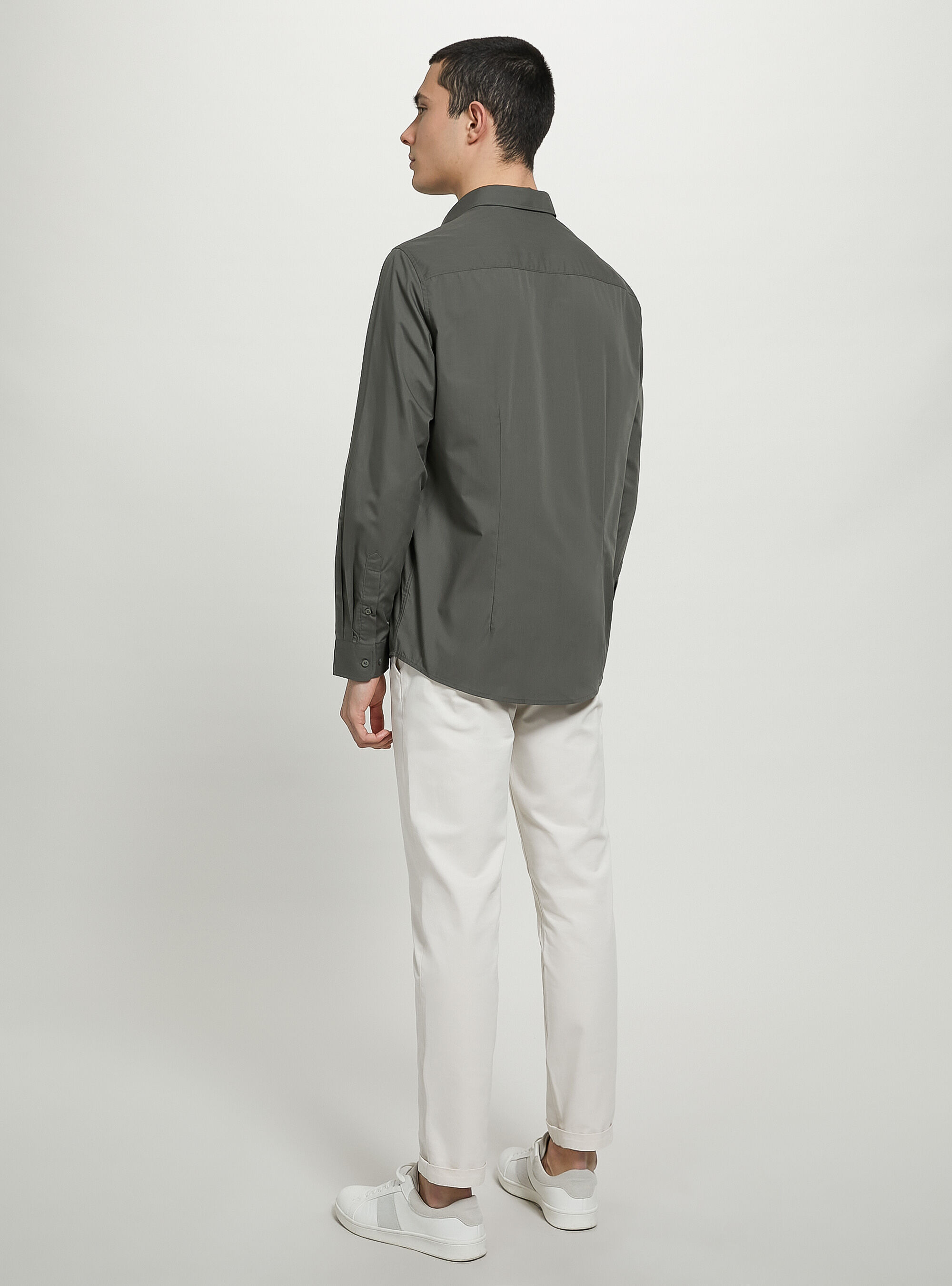 Plain-coloured long-sleeved shirt, C6603 KAKY