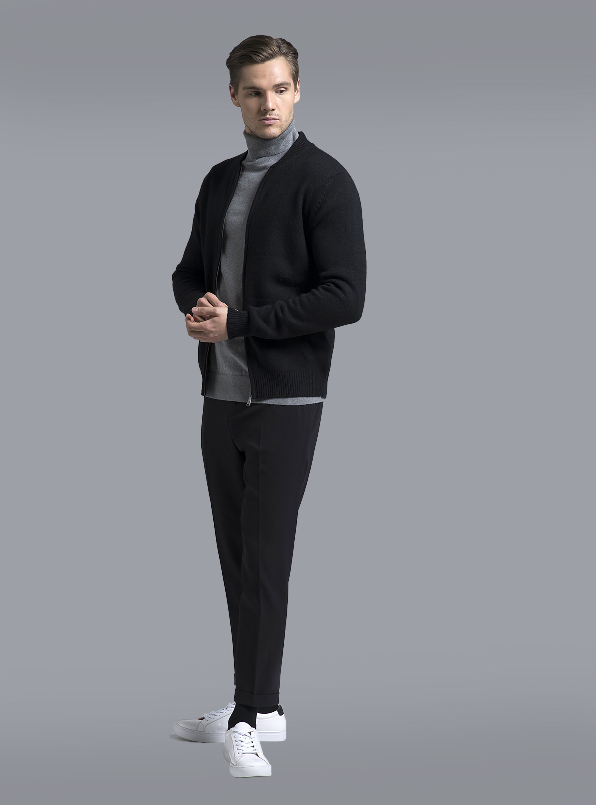 Cardigan con zip, BLACK