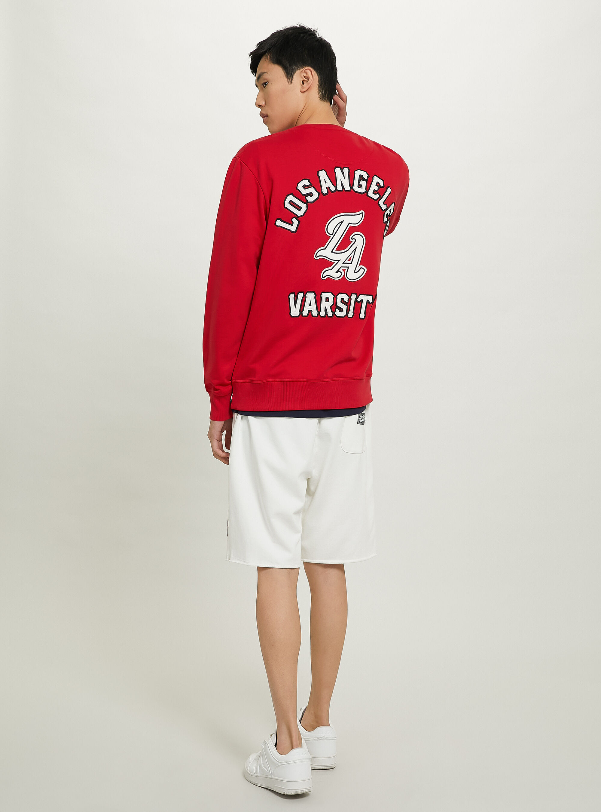 Round-neck college sweatshirt with cotton patch, C3376 RED