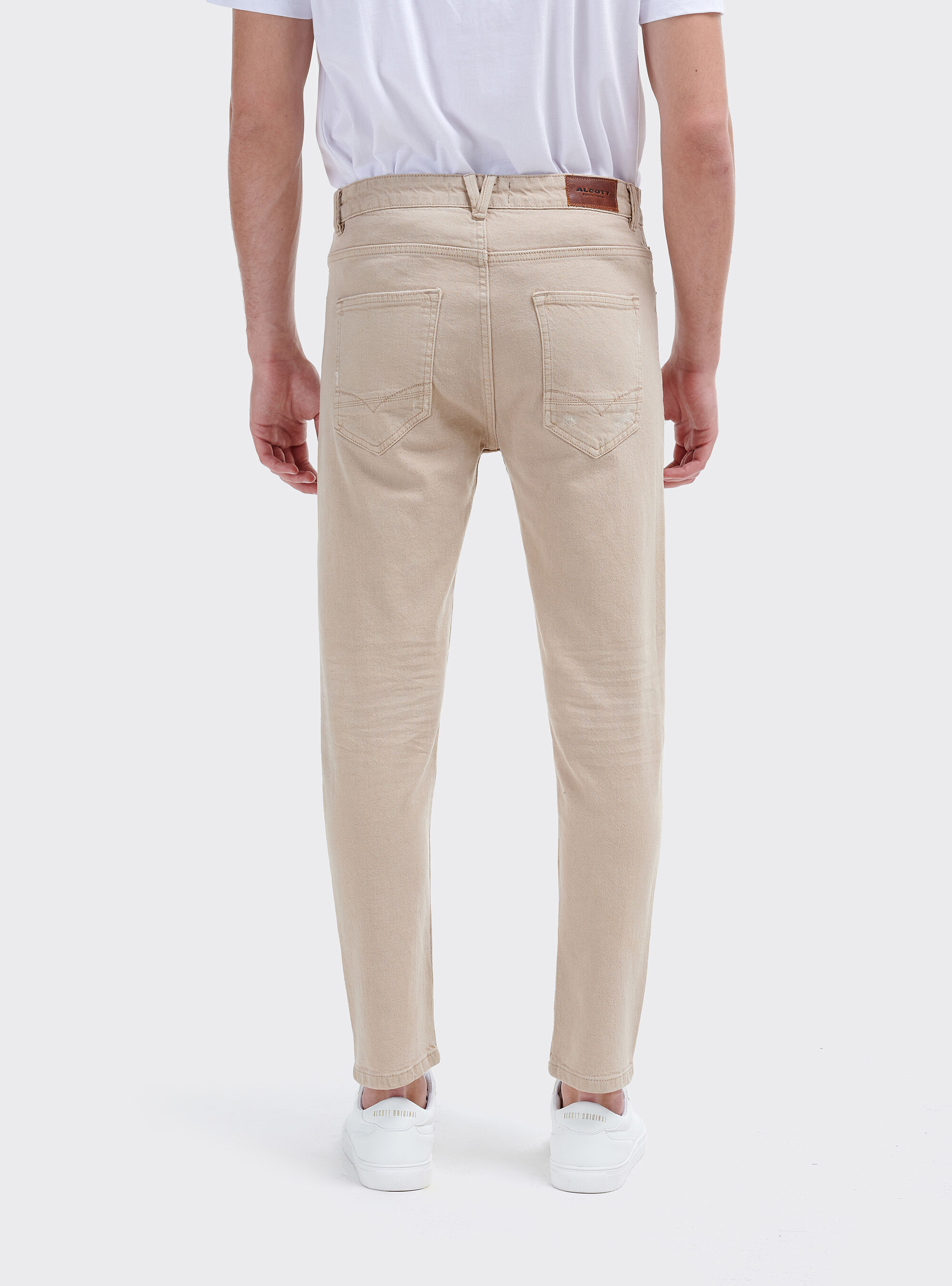Ripped carrot fit 5 pockets trousers, BEIGE