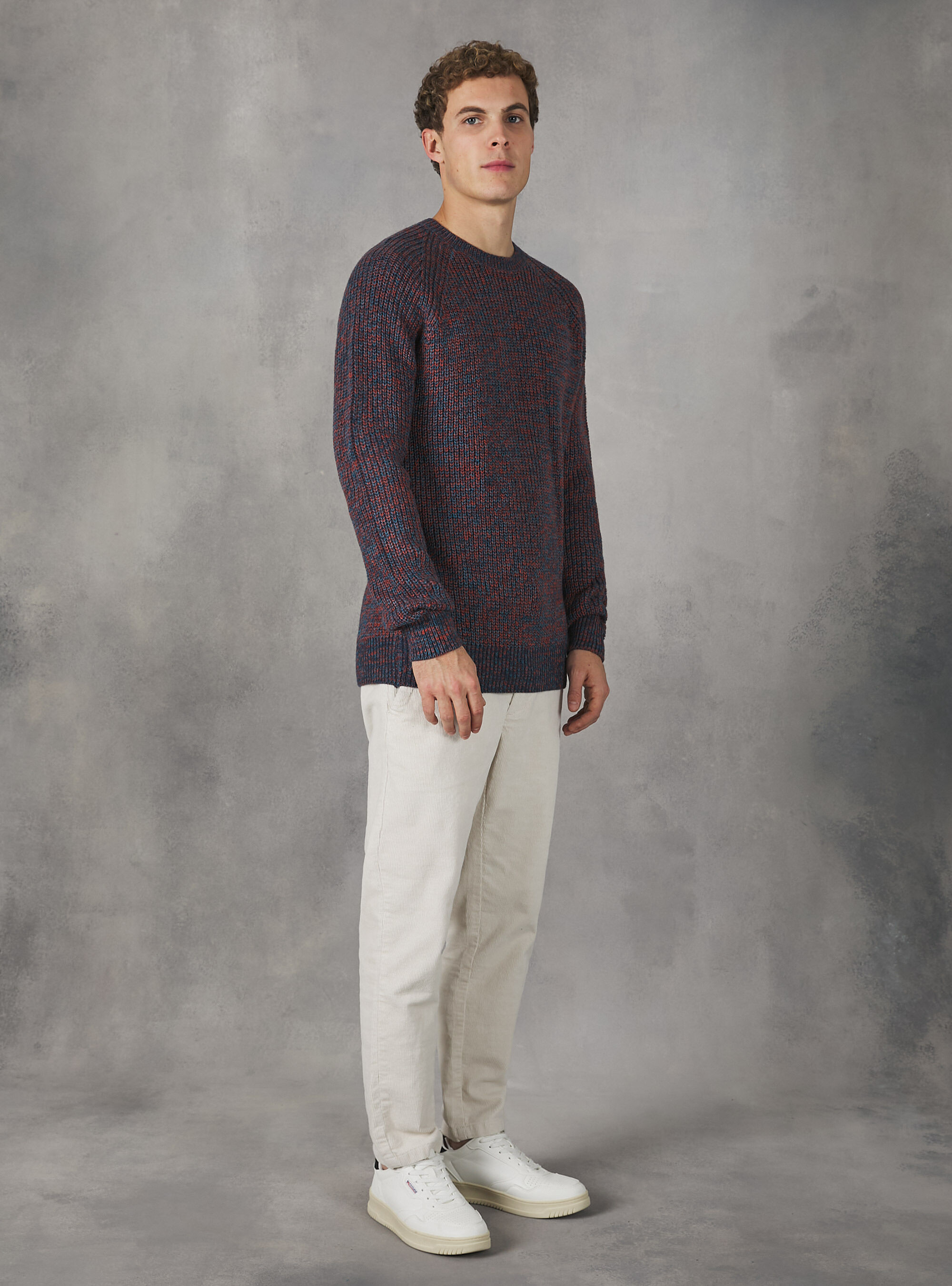 English rib crew-neck pullover, TOB2 TWIST BLUE OIL ORANGE