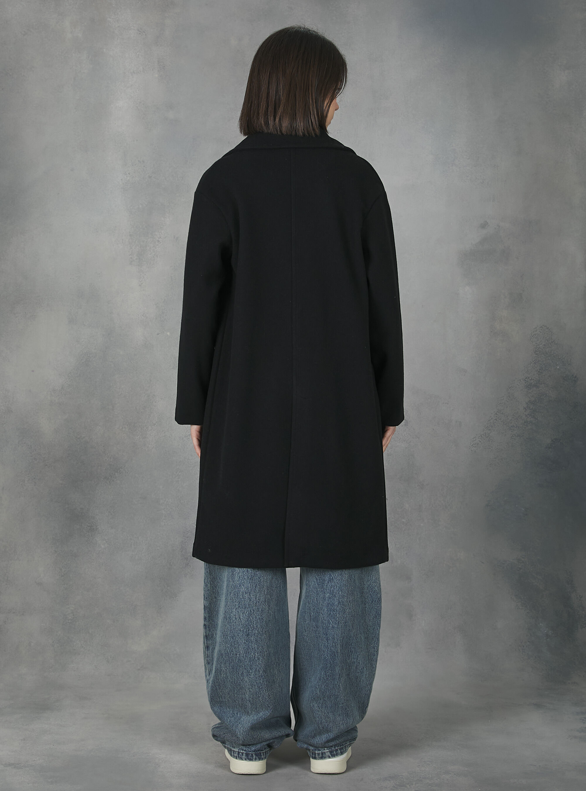 Plain-coloured gauze knit coat, BK1 BLACK