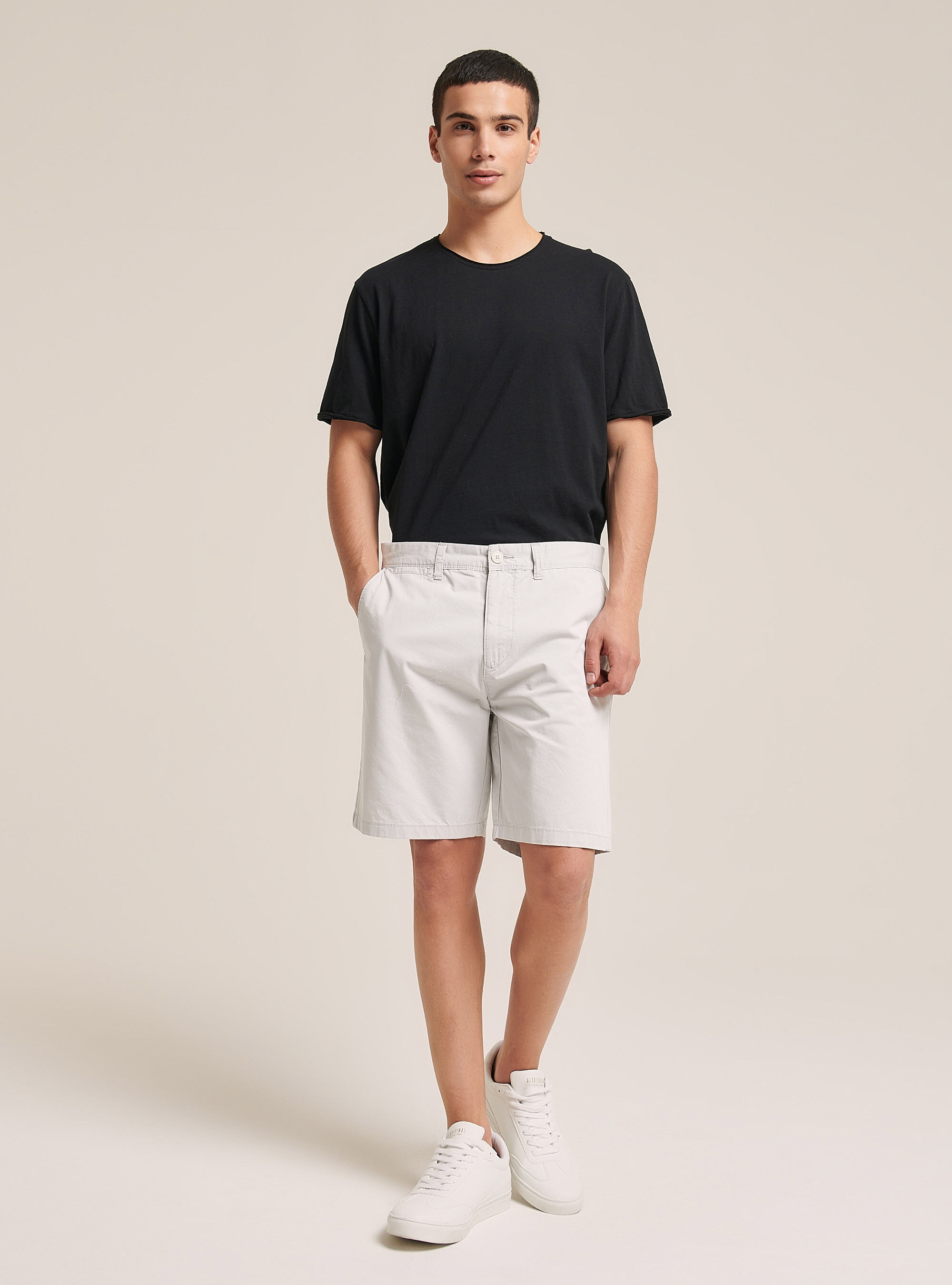 Plain Fit Twill Bermuda Shorts