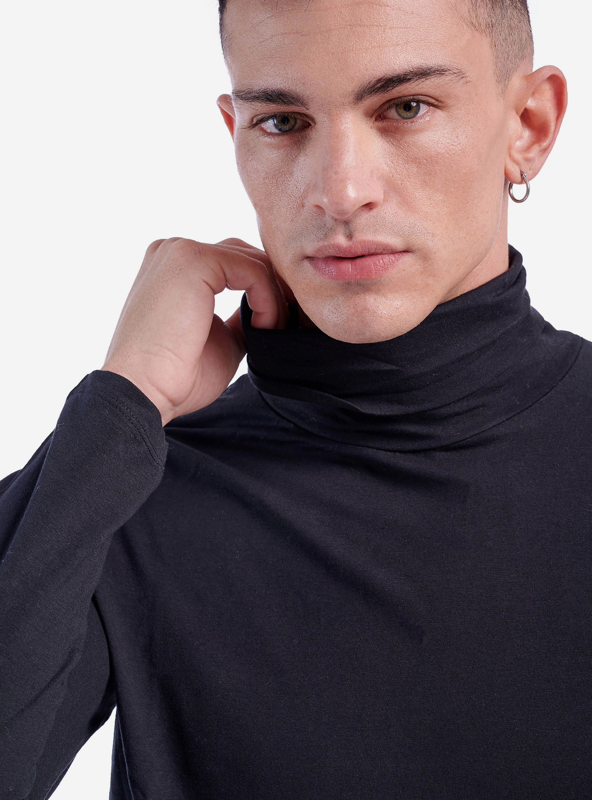 T-shirt basique col roul&eacute;, C101 BLACK