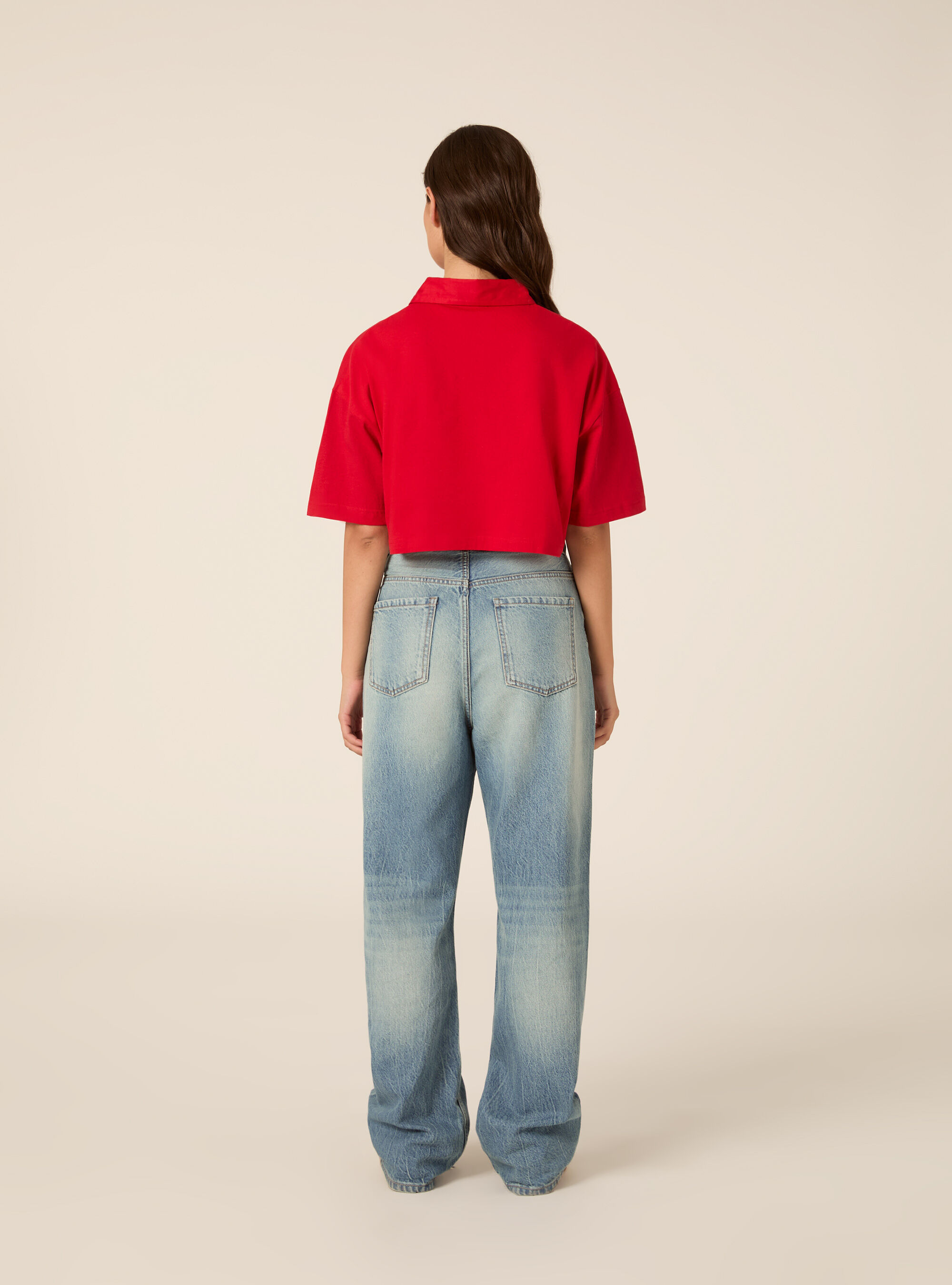 Polo crop tinta unita con ricamo, RD2 RED MEDIUM