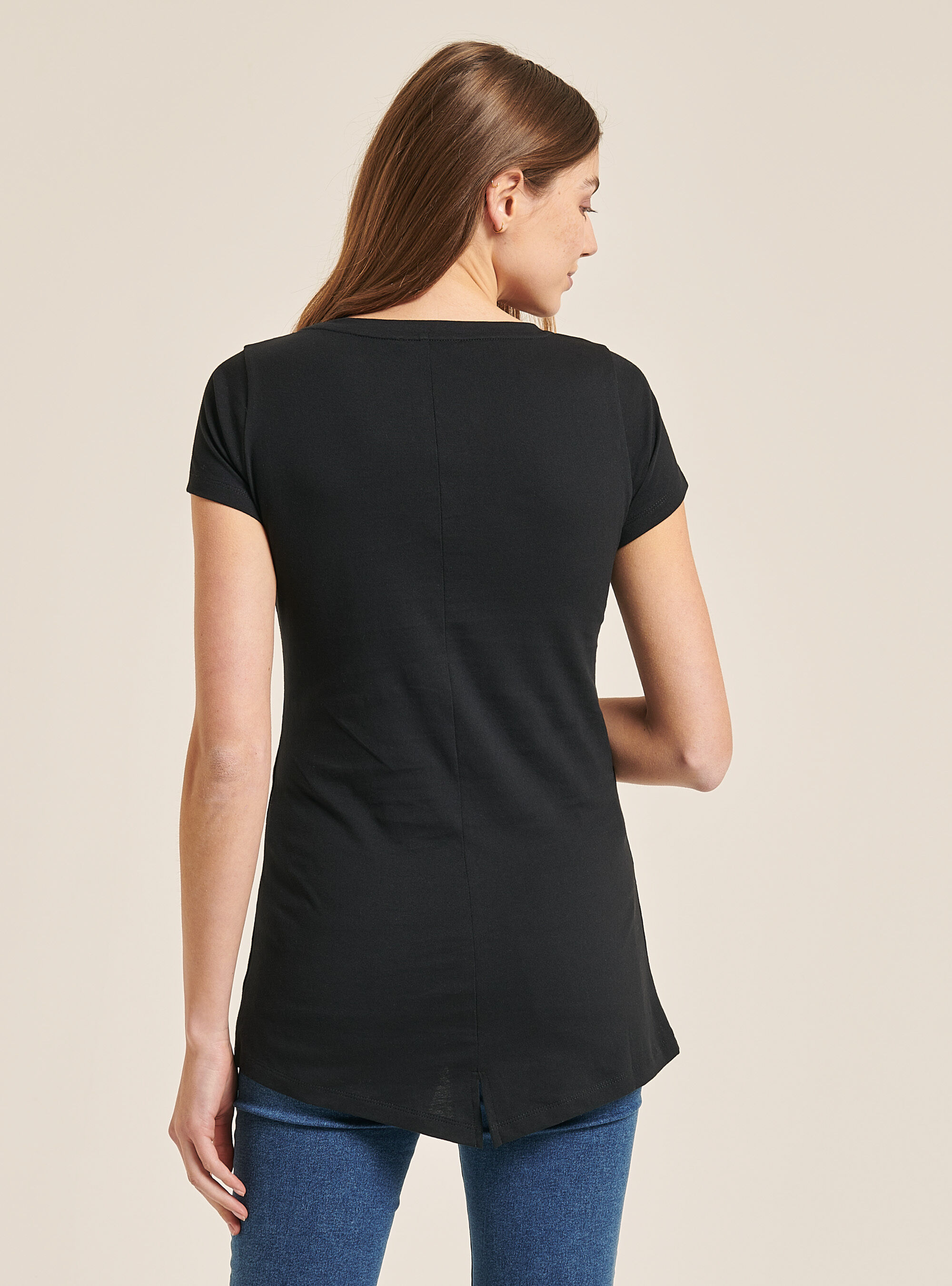 Cotton T-shirt with printed slogan, BLACK