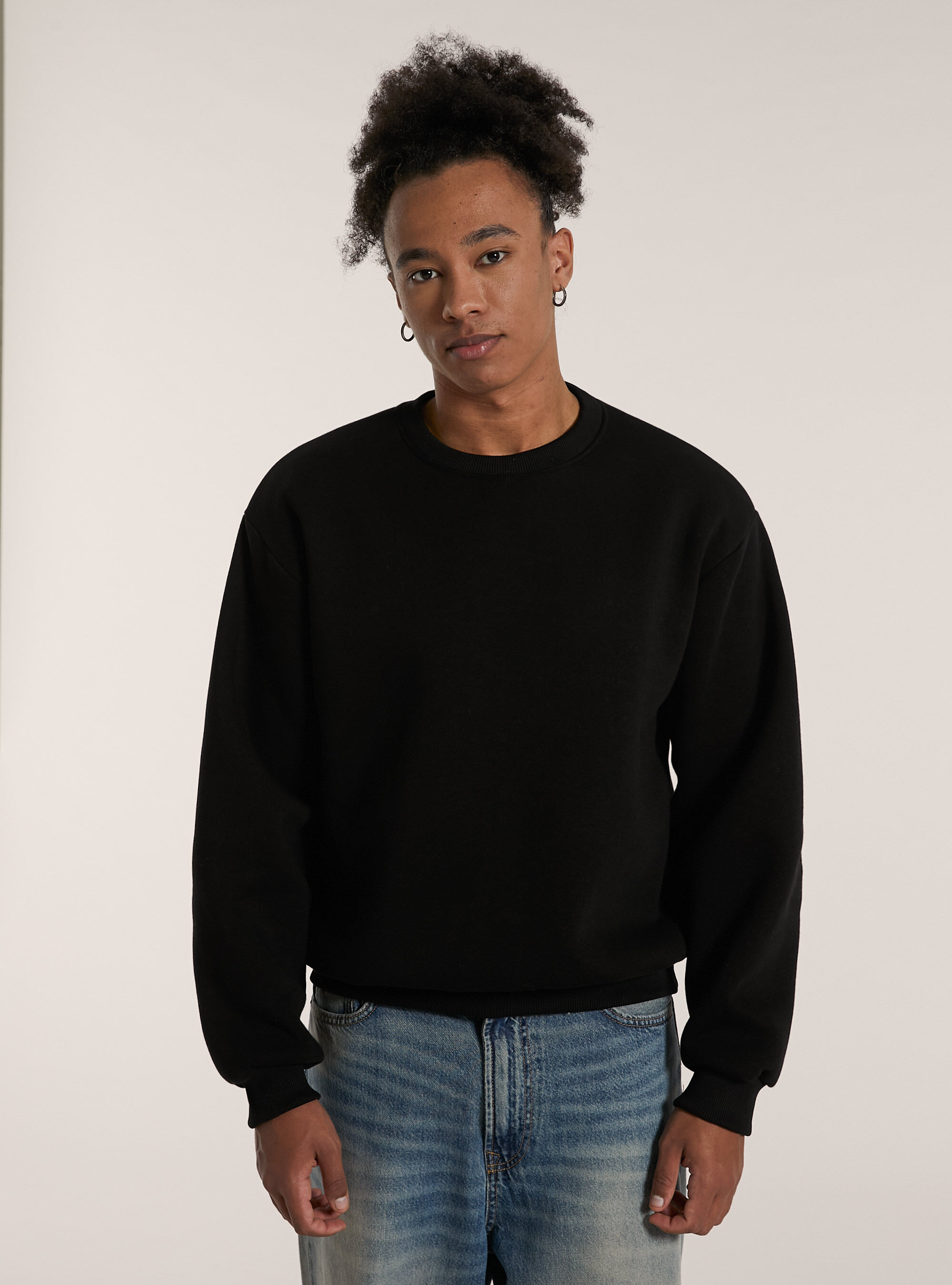 Felpa girocollo boxy fit, BK1 BLACK